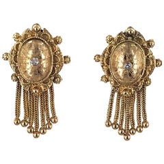 1950s Vintage Diamond Tassel 14 Karat Gold Earrings