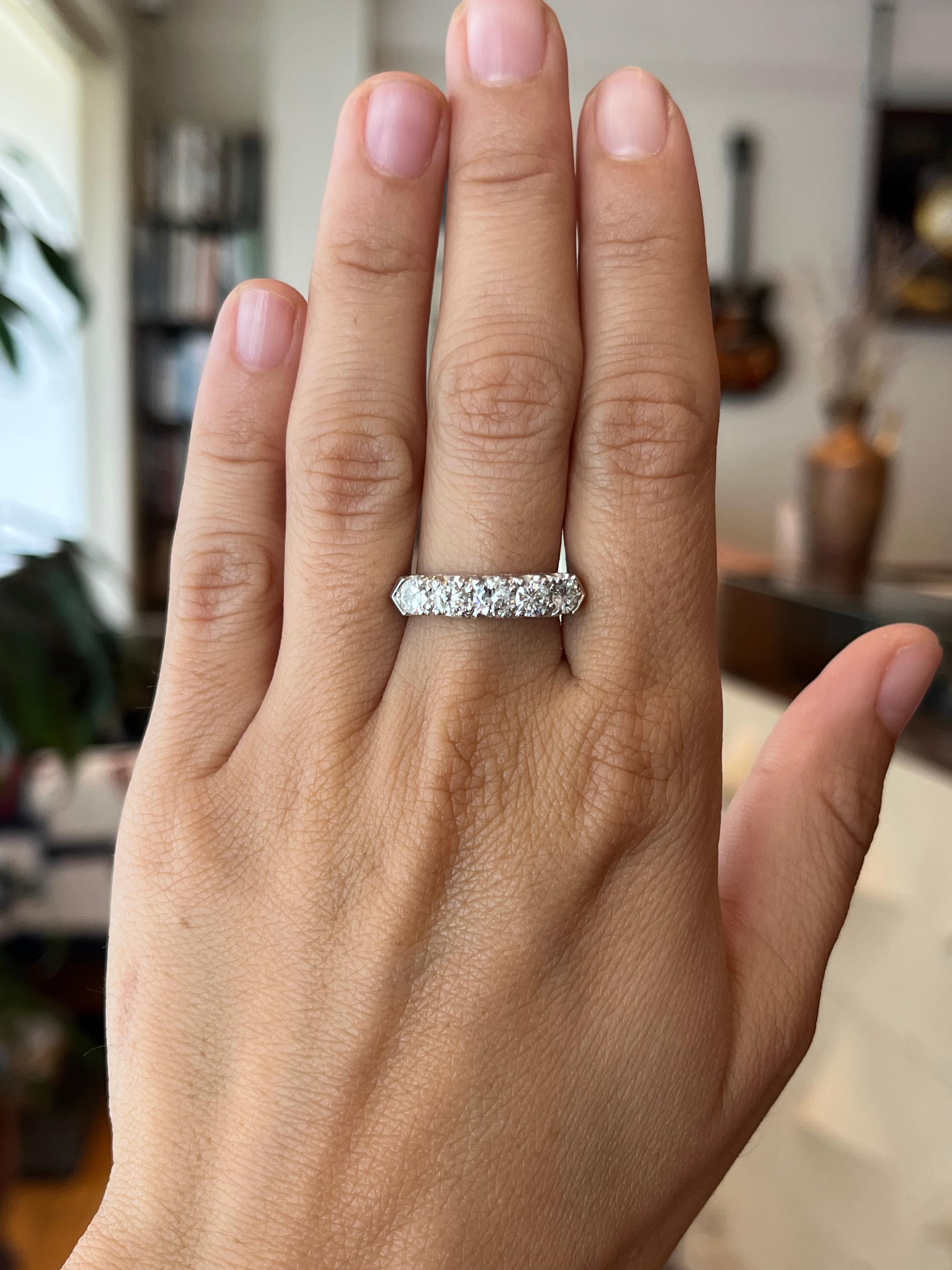 Round Cut 1950s Vintage Diamond Wedding Band in Platinum For Sale