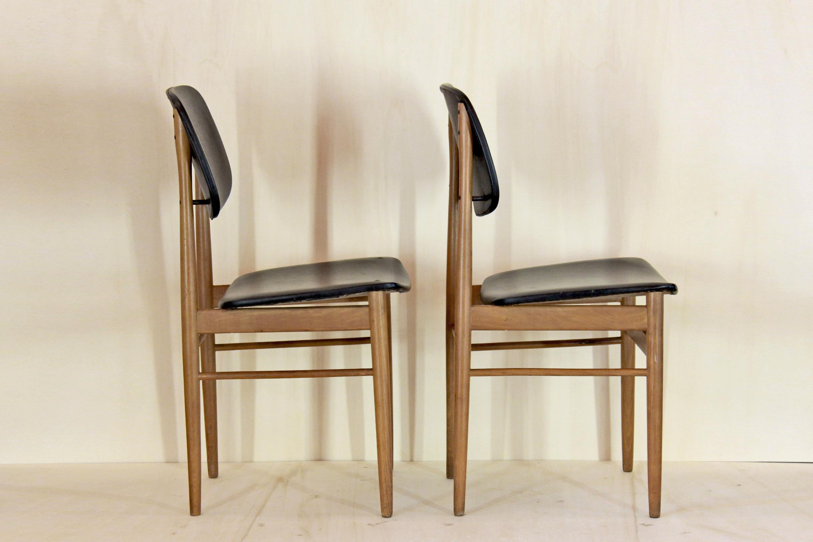 Mid-Century Modern 1950s Vintage Faux Leather Dining Chairs by Anonima Castelli, Set of Two