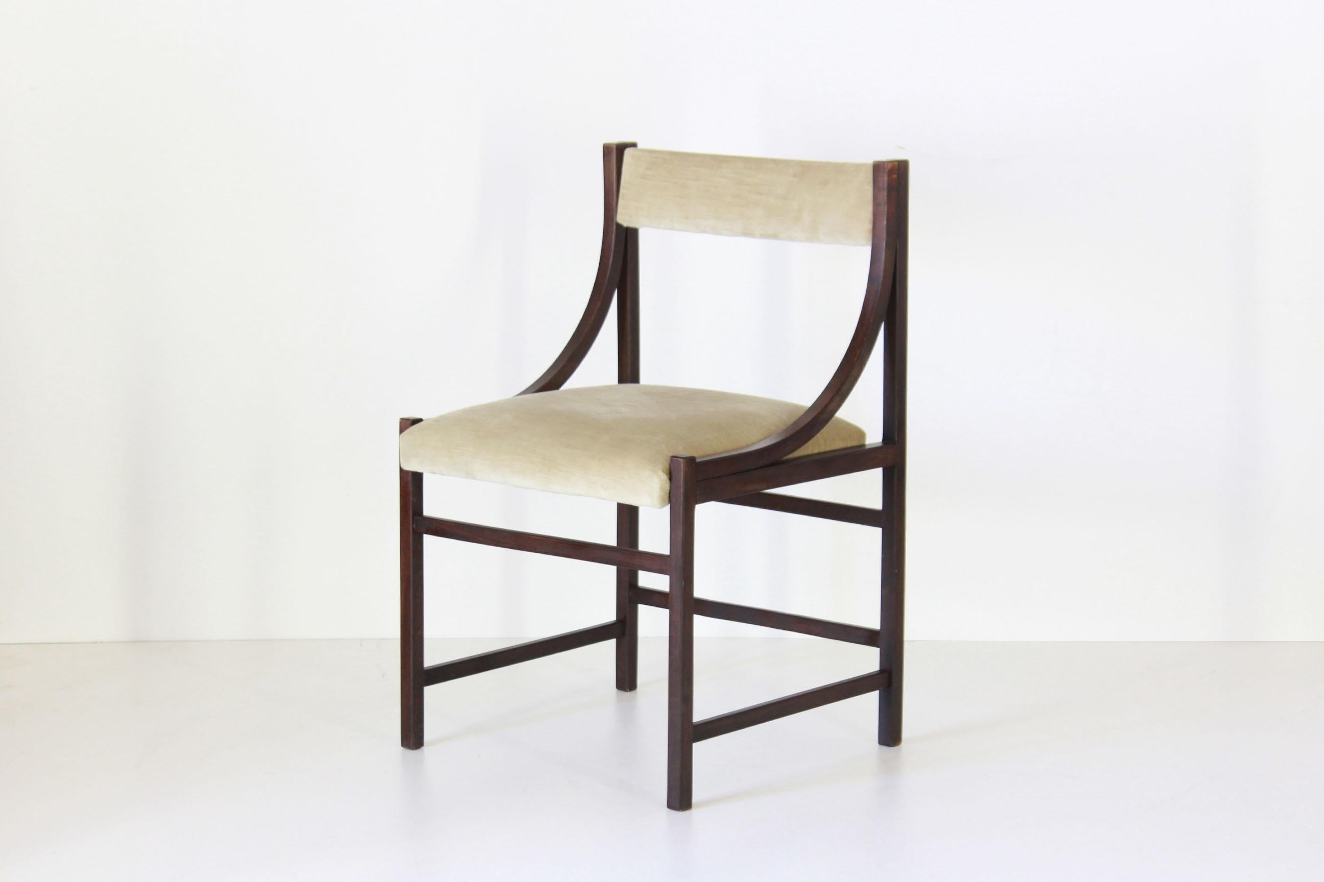 Mid-Century Modern 1950s Vintage Teak Dining Chairs with Grey Velvet Seats