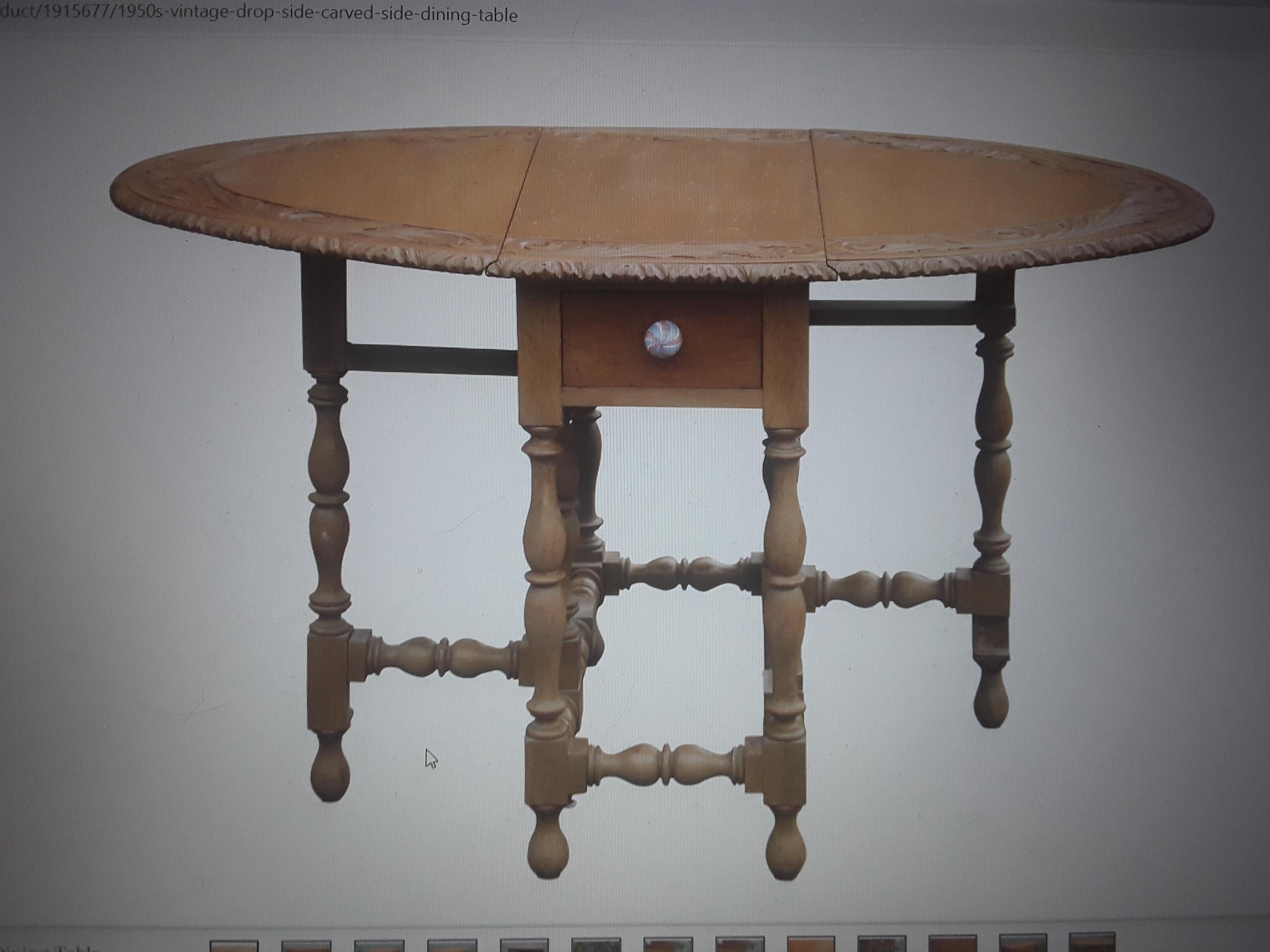 1950's Vintage Drop-Side Masterfully Carved Dining Table For Sale 7