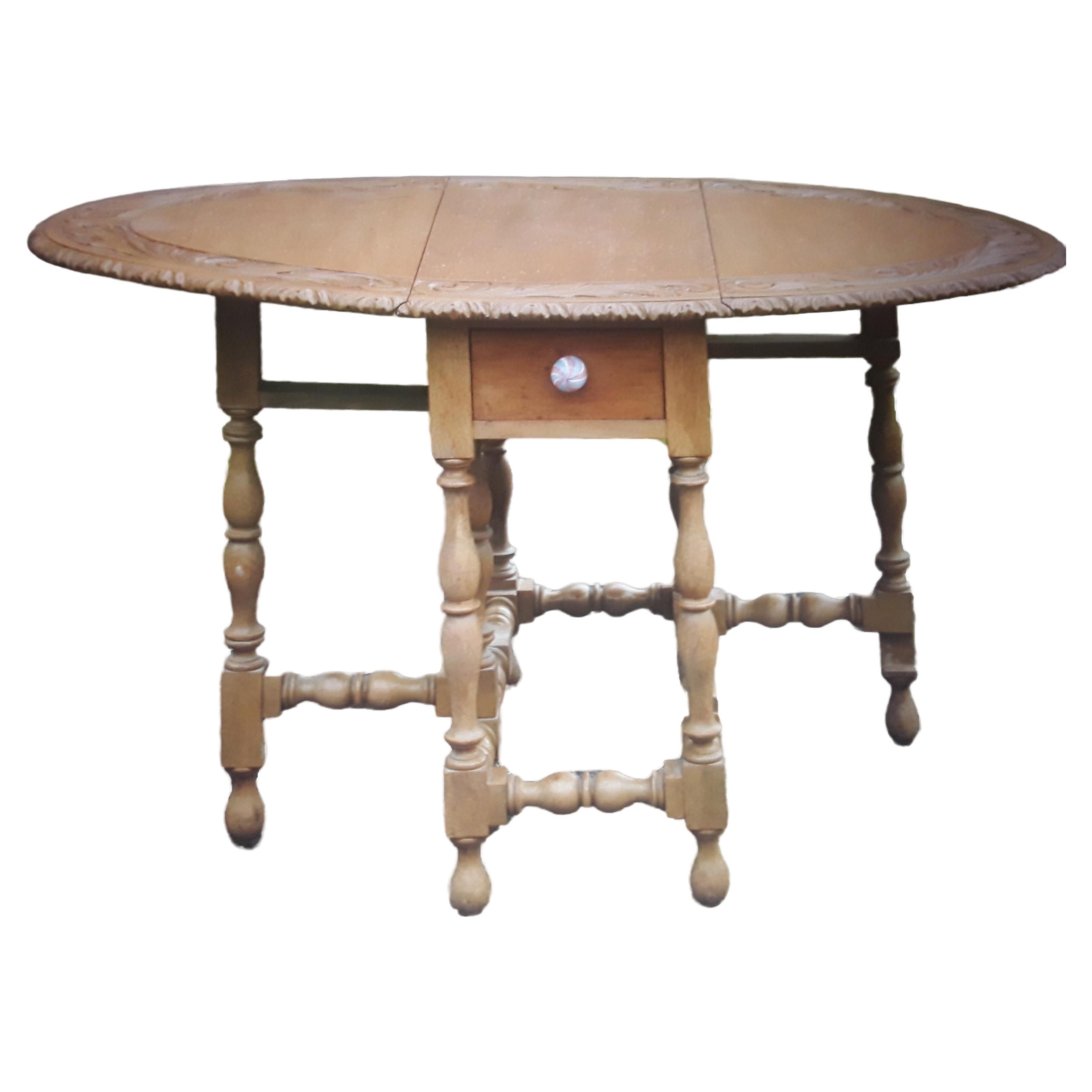1950's Vintage Drop-Side Masterfully Carved Dining Table For Sale