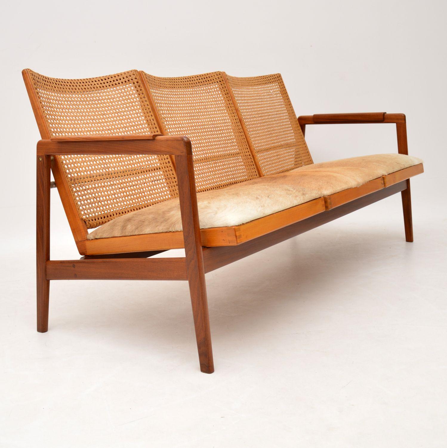 Mid-Century Modern 1950s Vintage Dutch Afromosia & Cane Sofa by P.J Muntendam