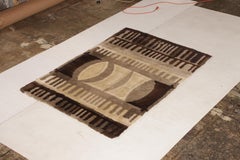 1950s Vintage Ege Rya Rug Brown Midcentury Geometric Pattern by Rug & Kilim