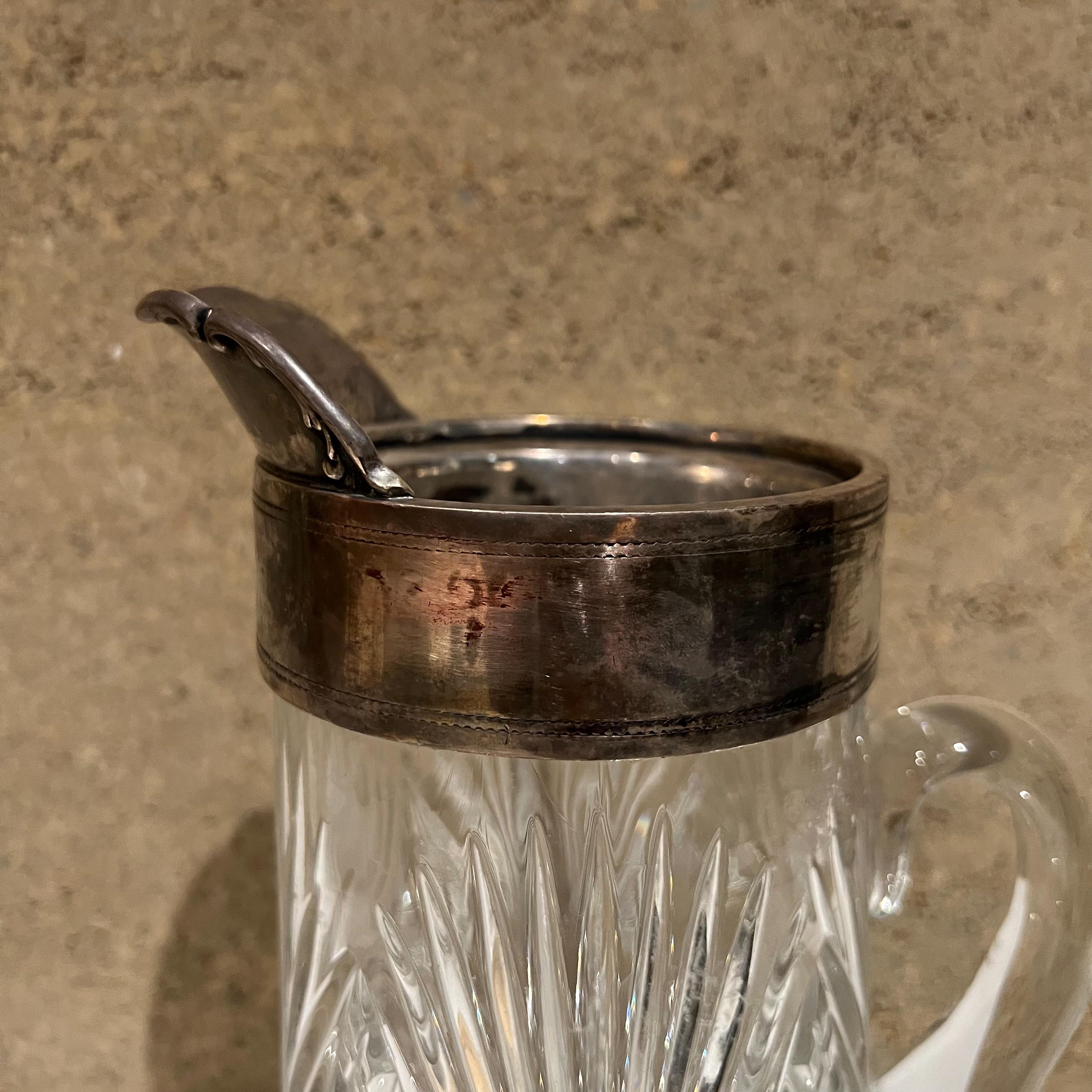1950s Vintage Elegance Fancy Service Pitcher Cut Crystal Glass Silver Plated 4