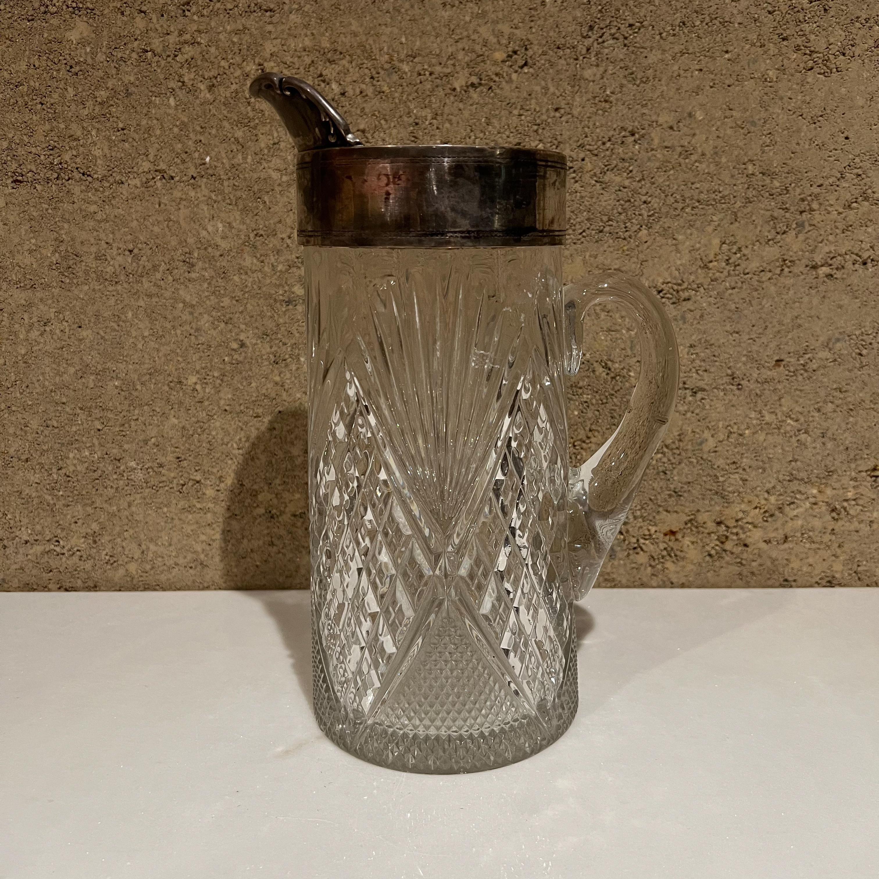 1950s Vintage Elegance Fancy Service Pitcher Cut Crystal Glass Silver Plated 5