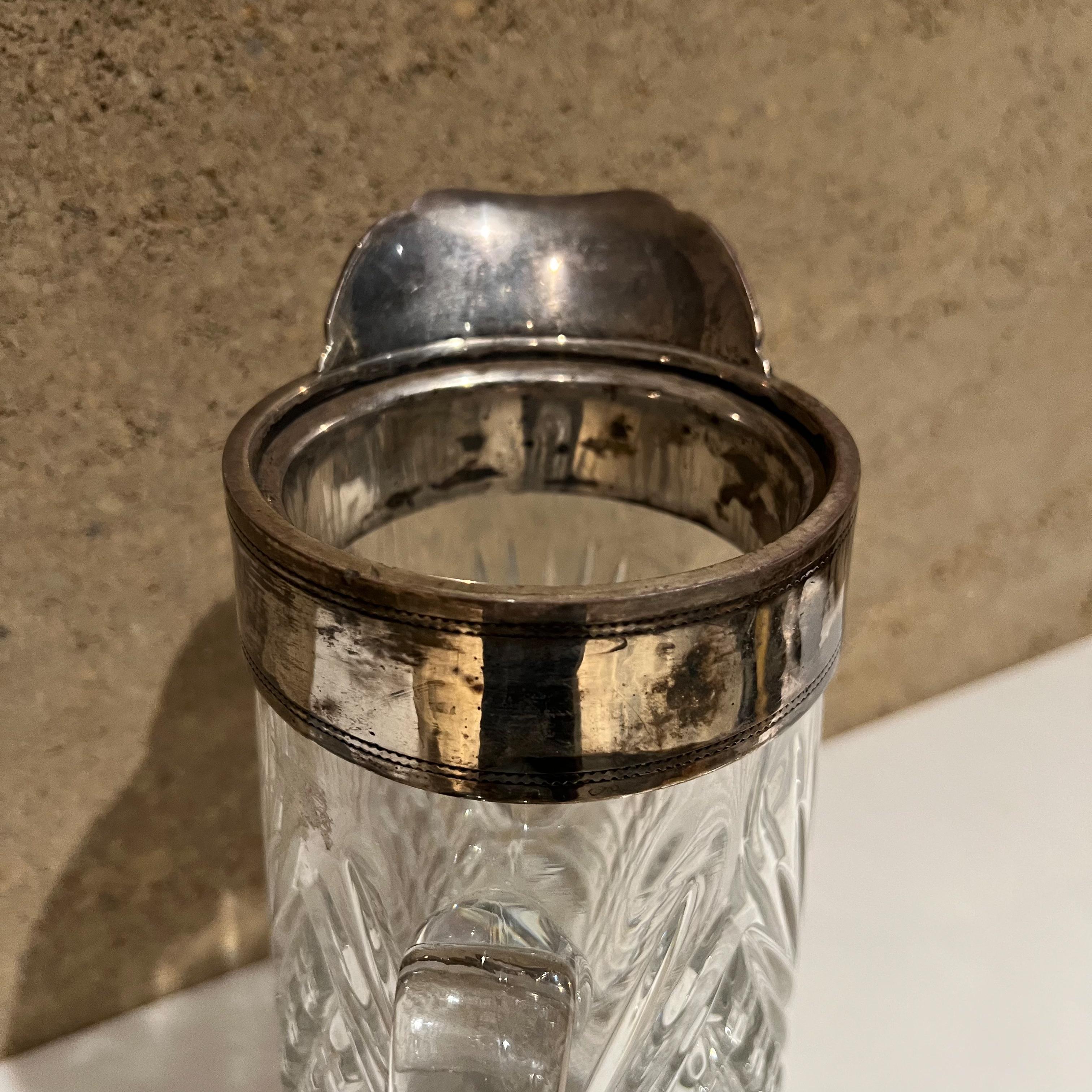 Mid-Century Modern 1950s Vintage Elegance Fancy Service Pitcher Cut Crystal Glass Silver Plated
