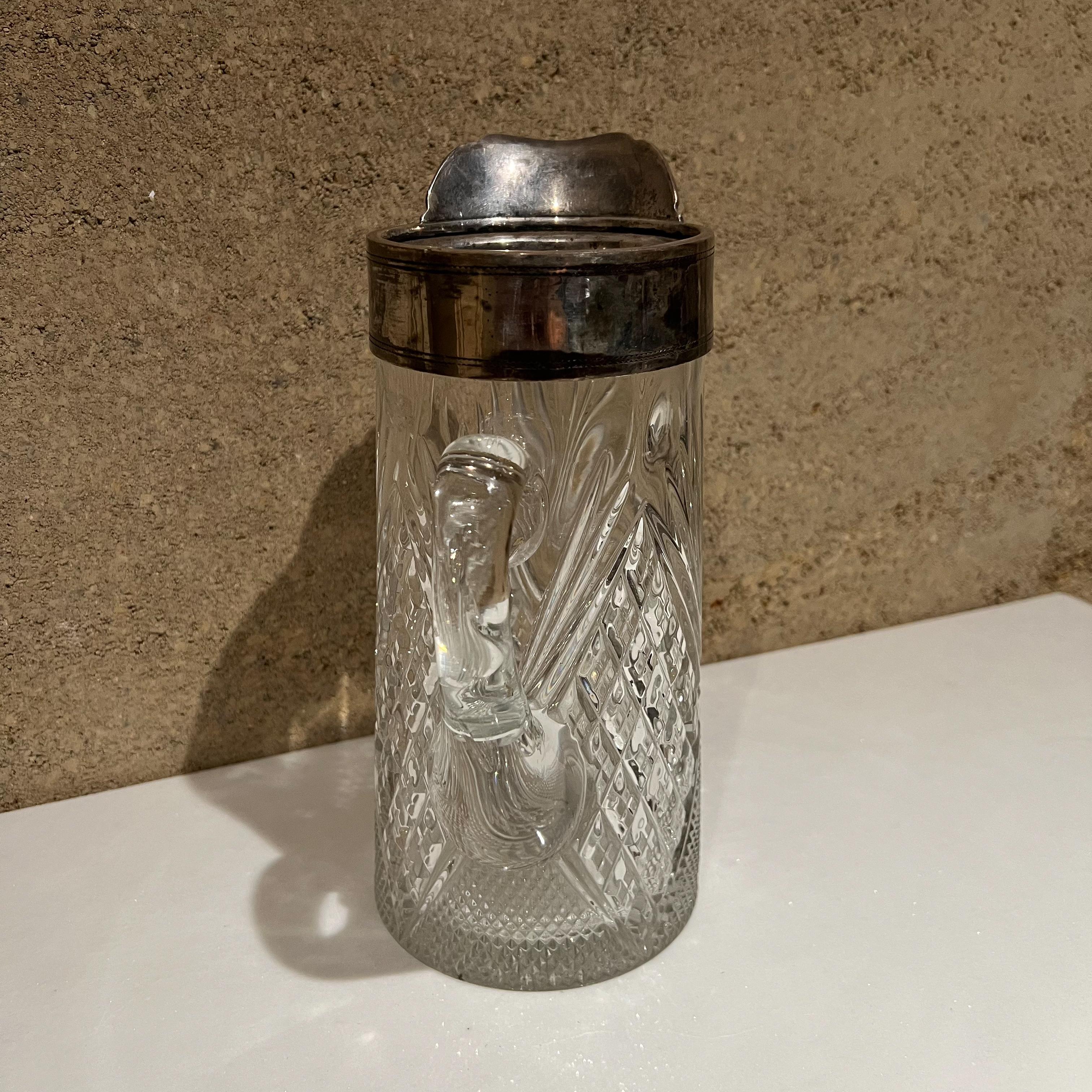 1950s Vintage Elegance Fancy Service Pitcher Cut Crystal Glass Silver Plated In Good Condition In Chula Vista, CA