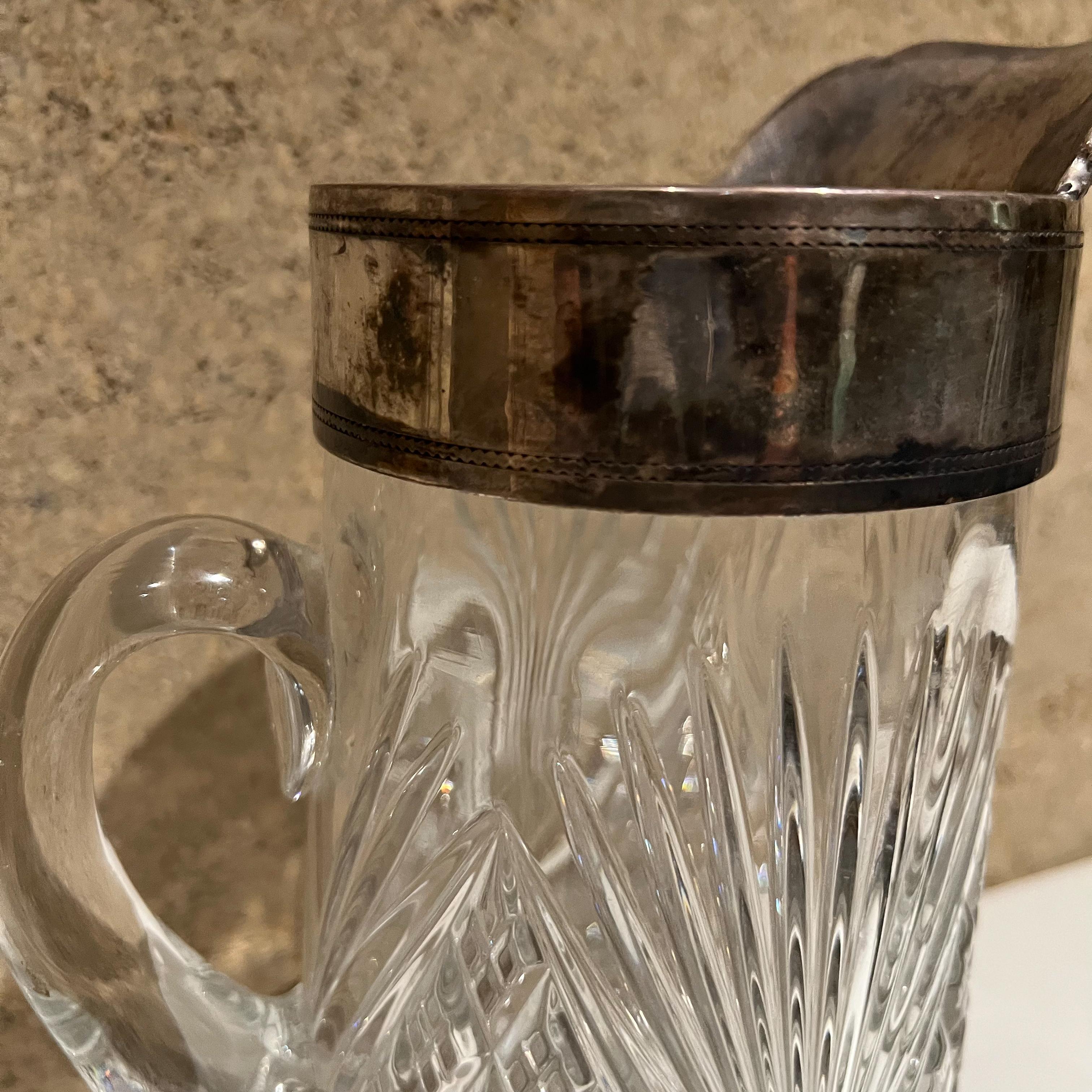 Mid-20th Century 1950s Vintage Elegance Fancy Service Pitcher Cut Crystal Glass Silver Plated