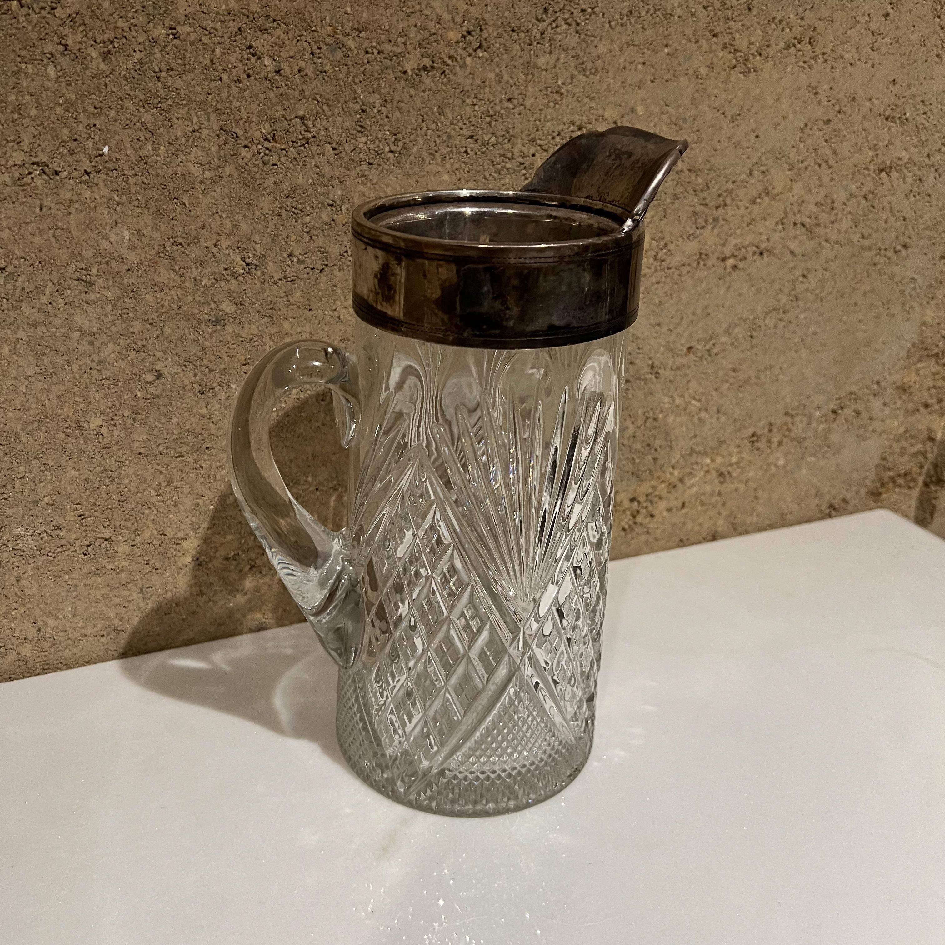 1950s Vintage Elegance Fancy Service Pitcher Cut Crystal Glass Silver Plated 1