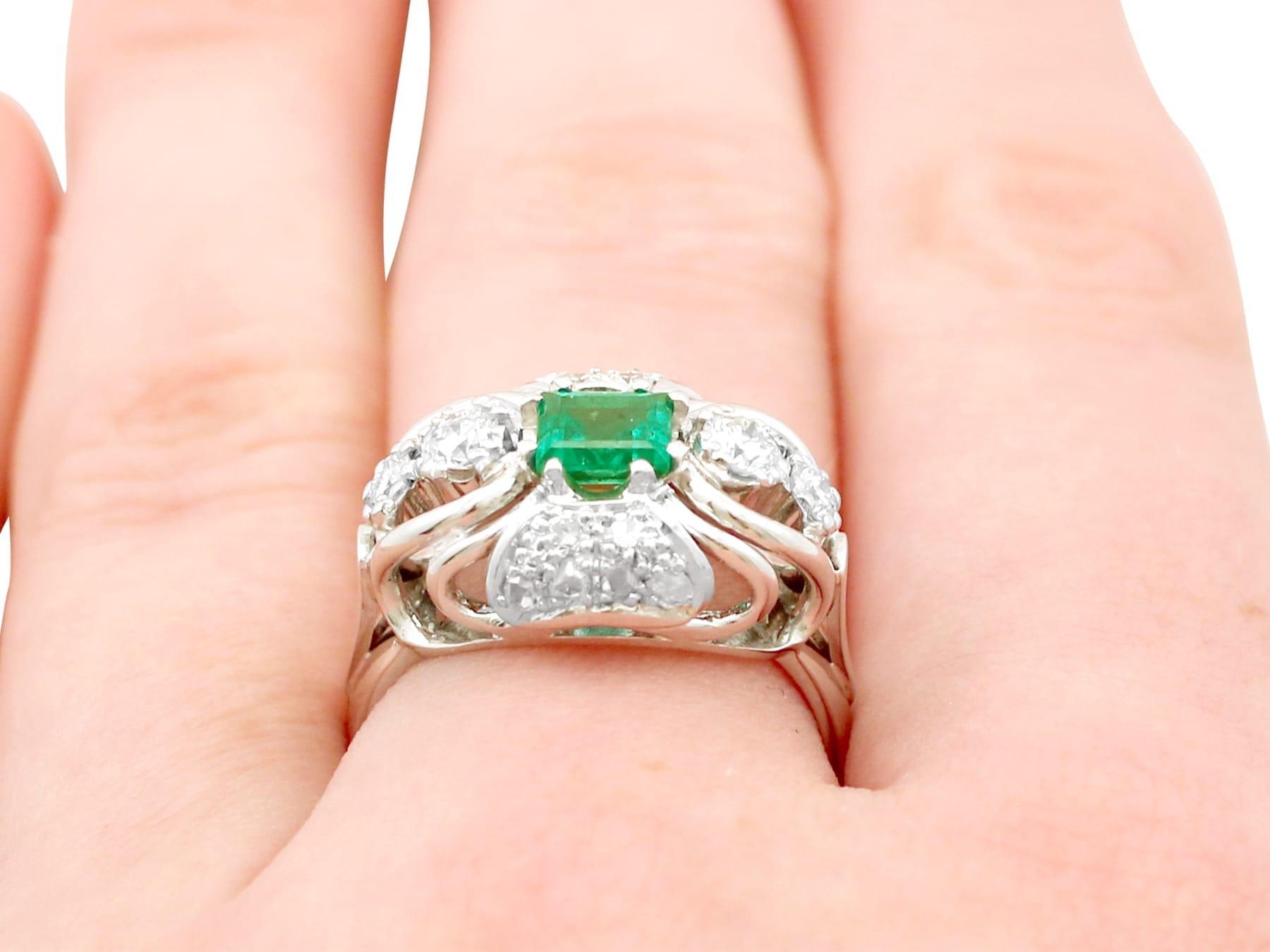 1950s Emerald and Diamond White Gold Cocktail Ring For Sale 2