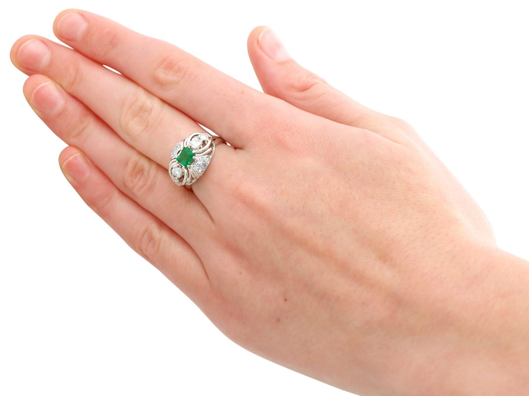 Women's 1950s Emerald and Diamond White Gold Cocktail Ring For Sale