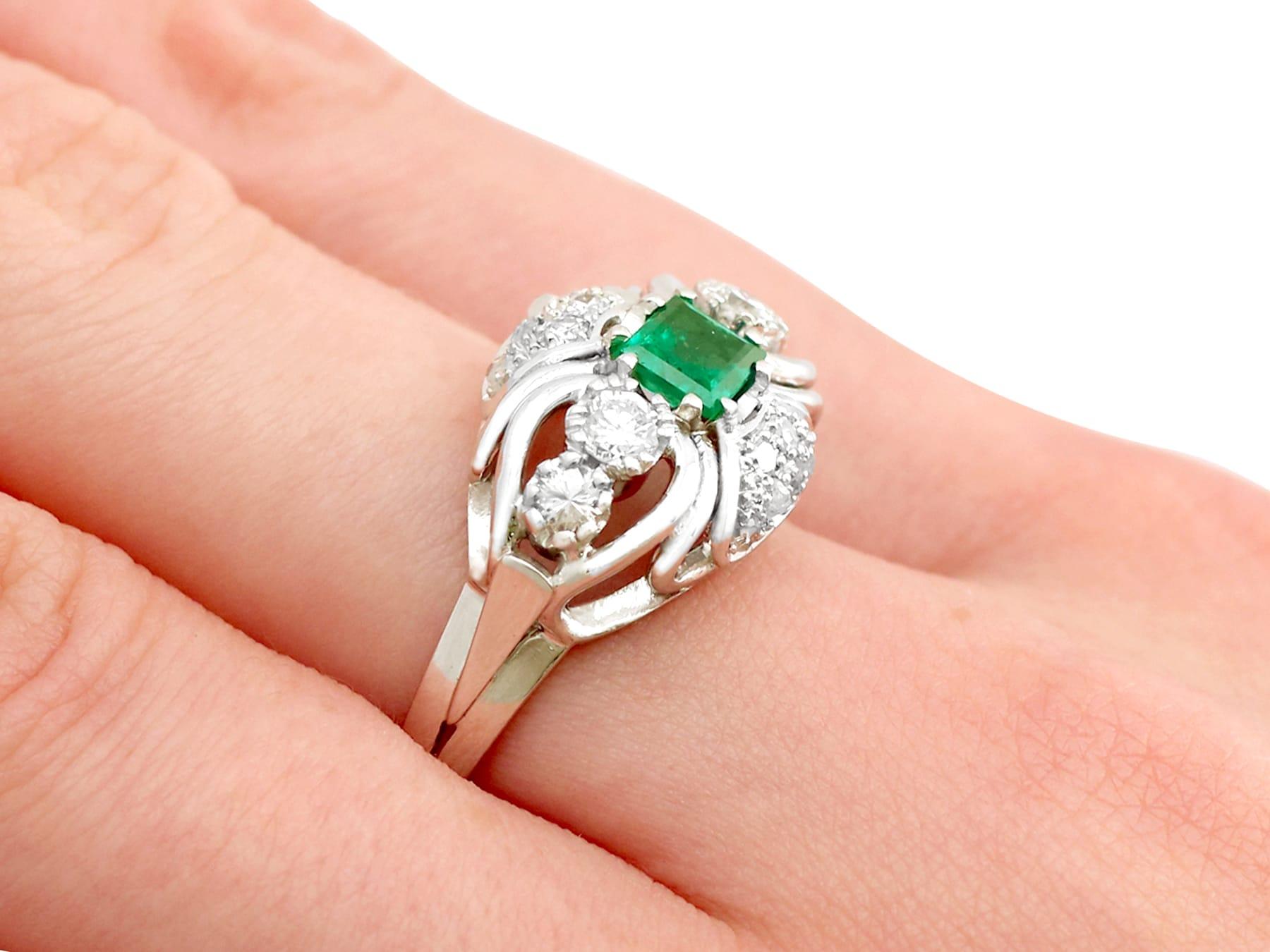 1950s Emerald and Diamond White Gold Cocktail Ring For Sale 1