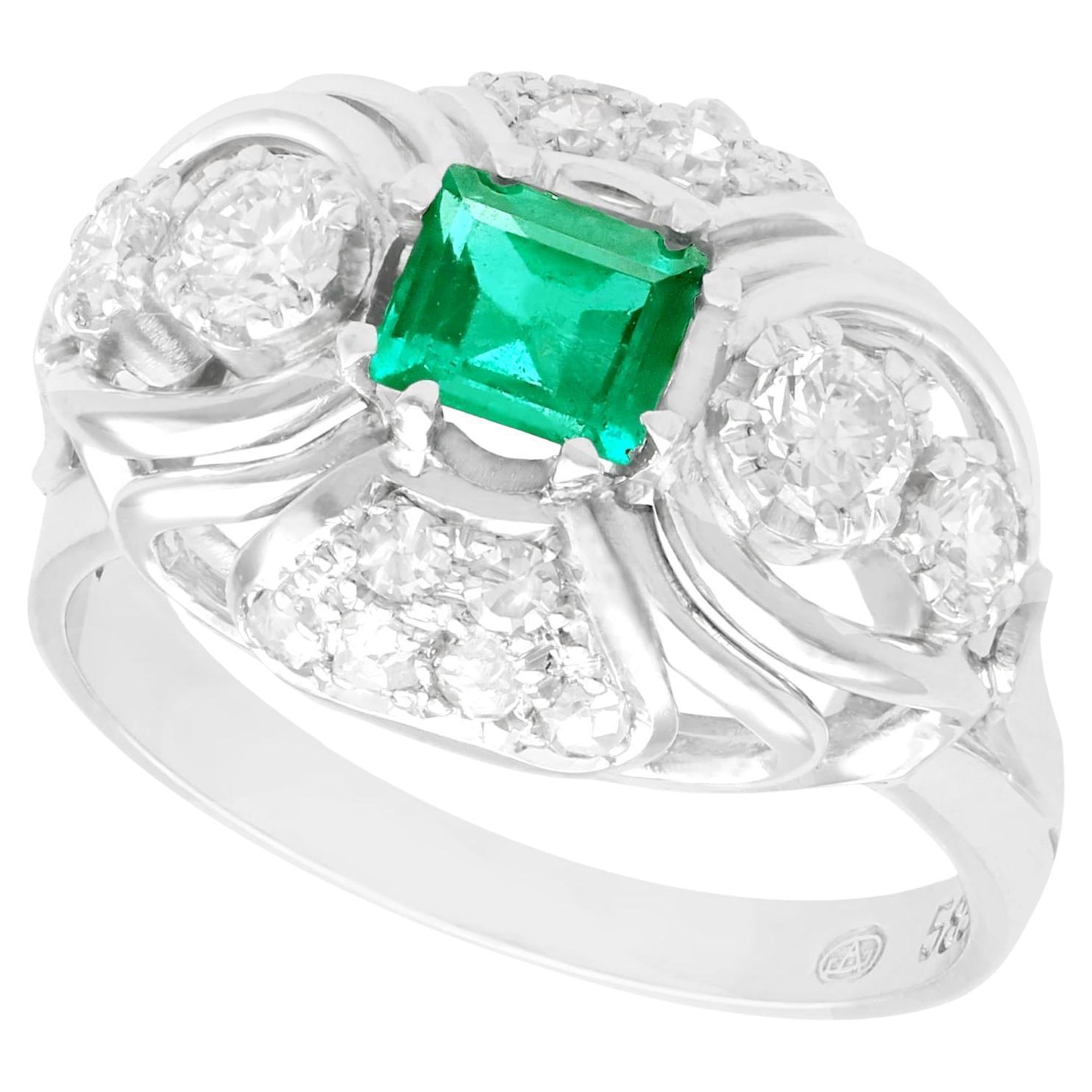 1950s Emerald and Diamond White Gold Cocktail Ring