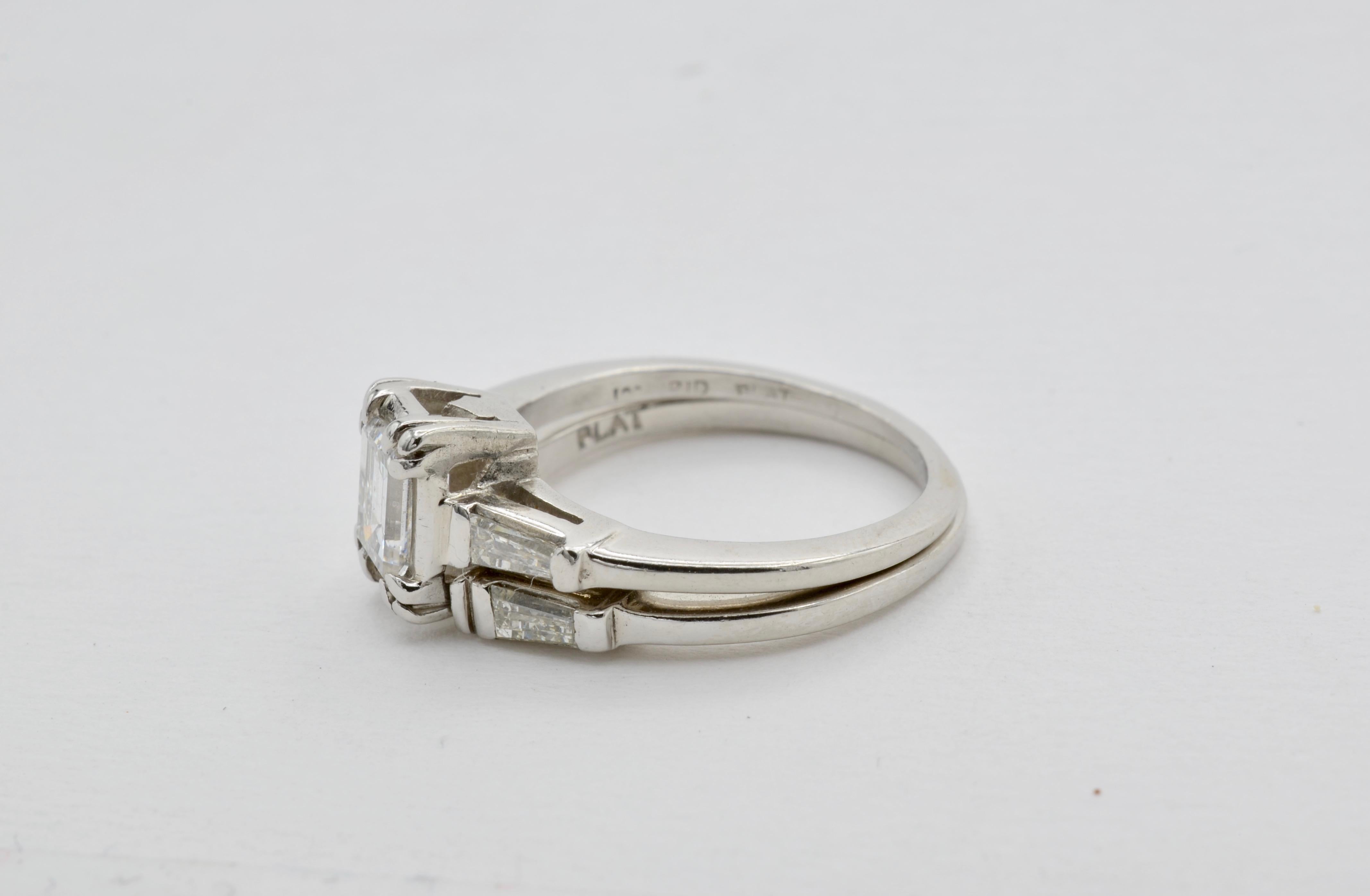 Women's Diamond Emerald Cut Platinum Engagement Ring 1950