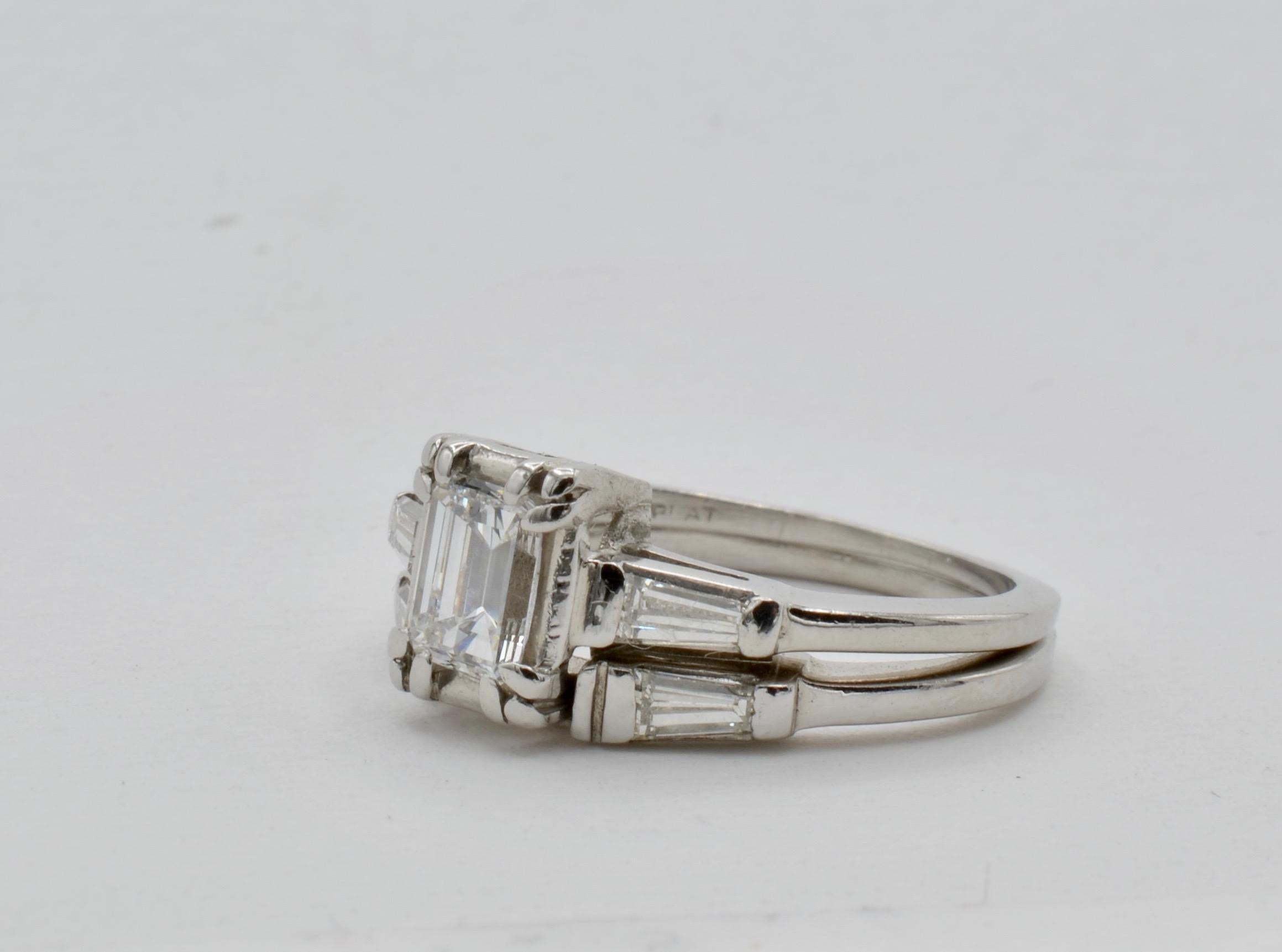 Diamond Emerald Cut Platinum Engagement Ring 1950 1