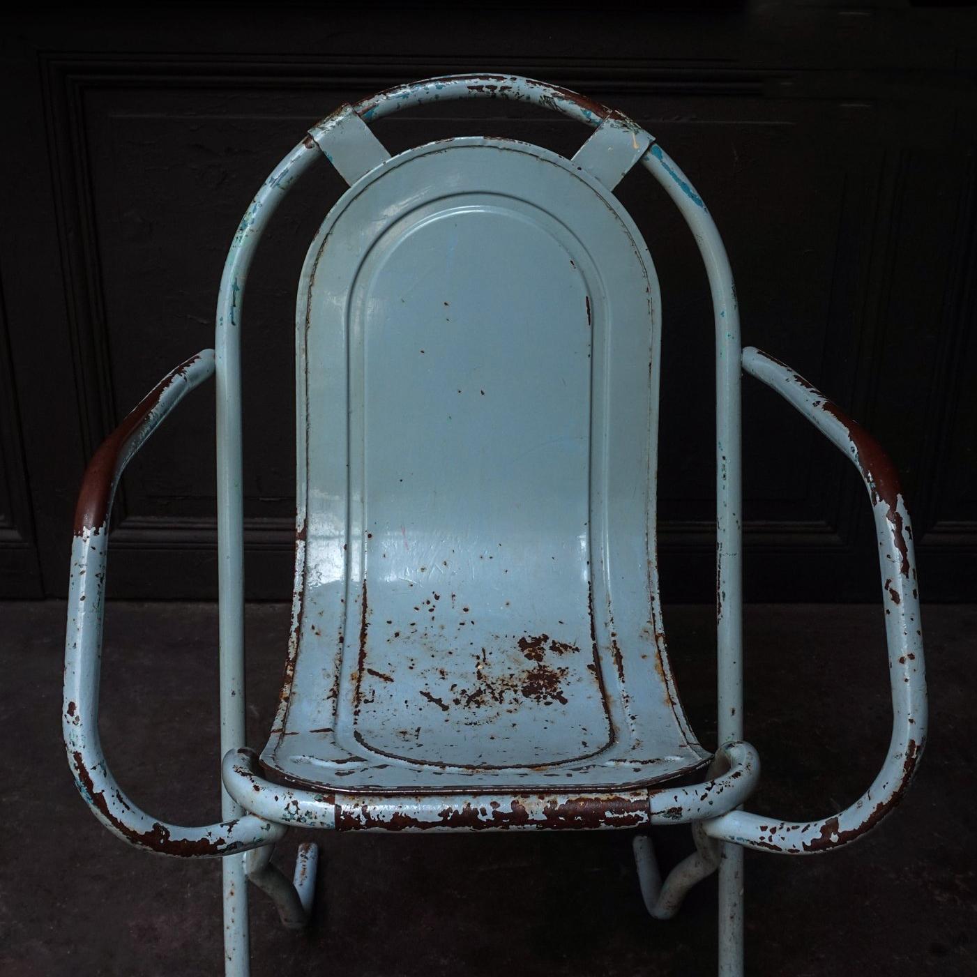 Pressed 1950s Vintage English Industrial Blue Stak-a-Bye Tubular Steel Chair by Sebel