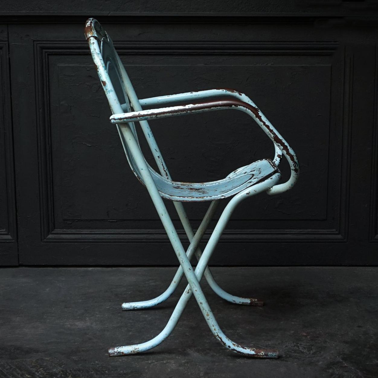 1950s Vintage English Industrial Blue Stak-a-Bye Tubular Steel Chair by Sebel In Good Condition In Haarlem, NL
