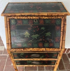 1950s Vintage English Tortoise Bamboo Slant Front Desk