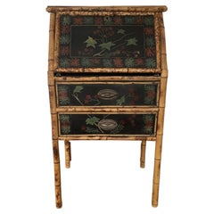 1950s Vintage English Tortoise Bamboo Slant Front Desk