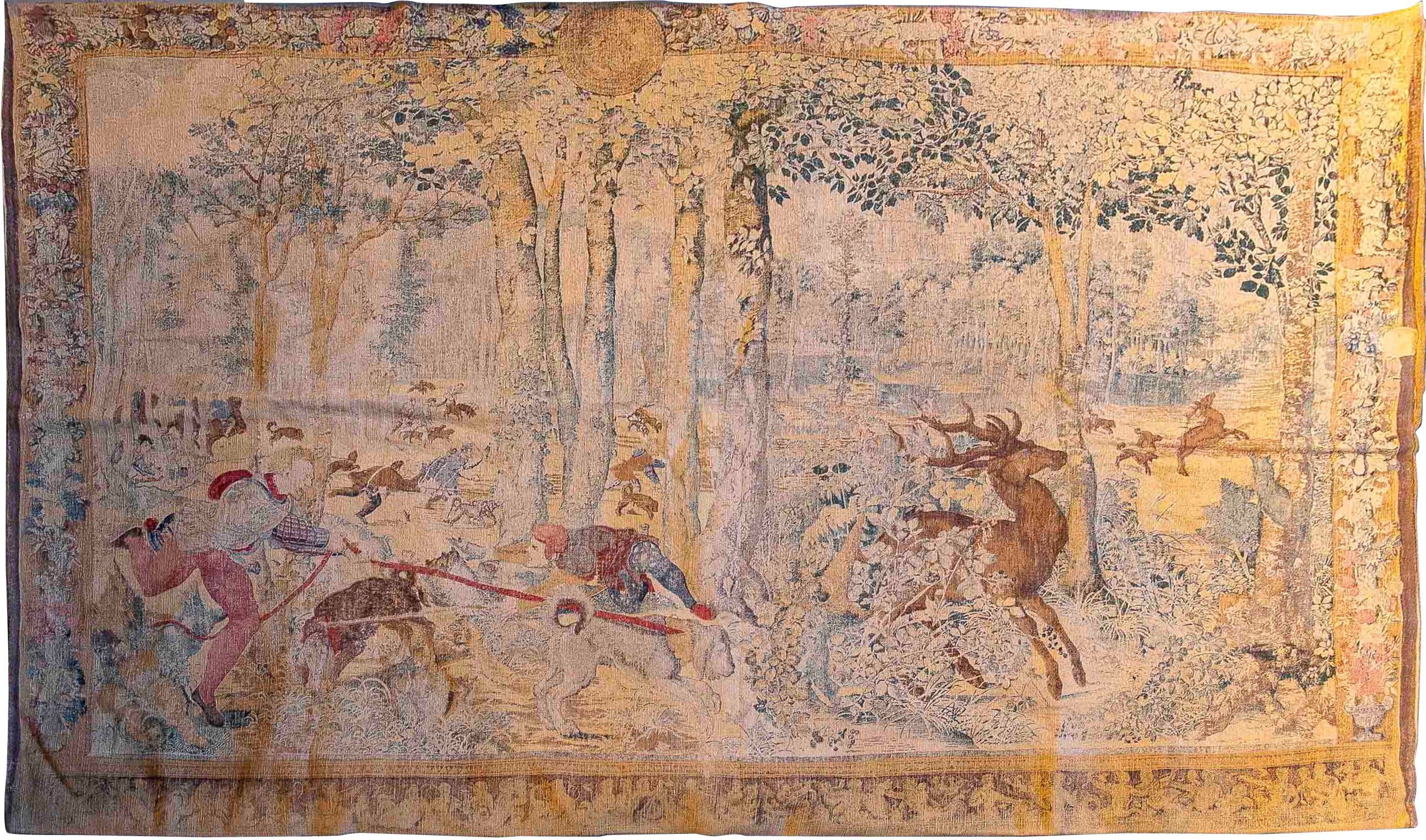 1950s Vintage European Printed Tapestry Hunting Scene