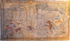 1950s Vintage European Printed Tapestry Hunting Scene