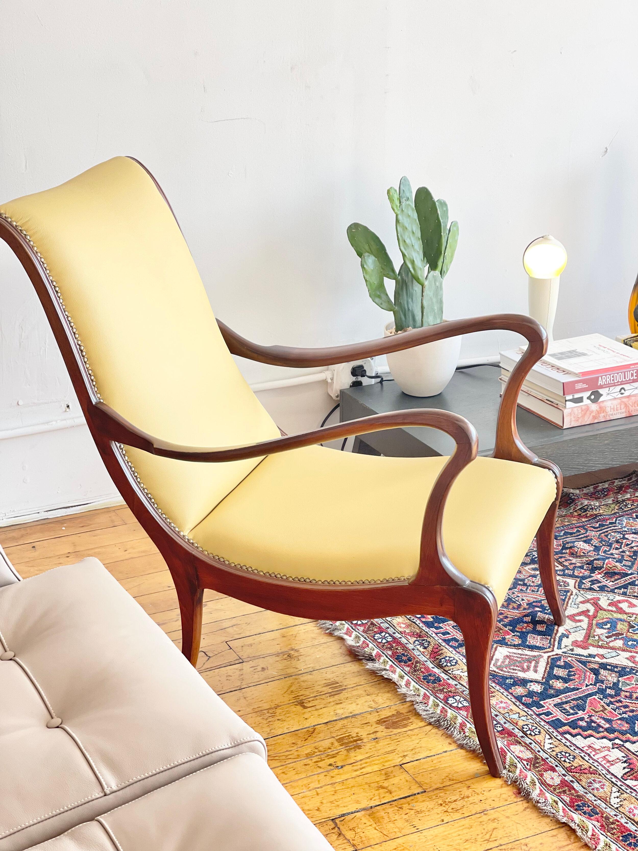 Discover the allure of these exquisite 1950s Italian Vintage Lounge Chairs, sourced directly from Italy and meticulously restored to their former glory by our expert Italian upholsterers. Immerse yourself in the charm of mid-century design, as these