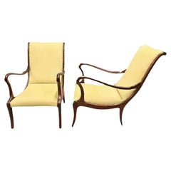1950s Vintage Ezio Longhi Italian Lounge Chairs in Mahogany Wood and Leather