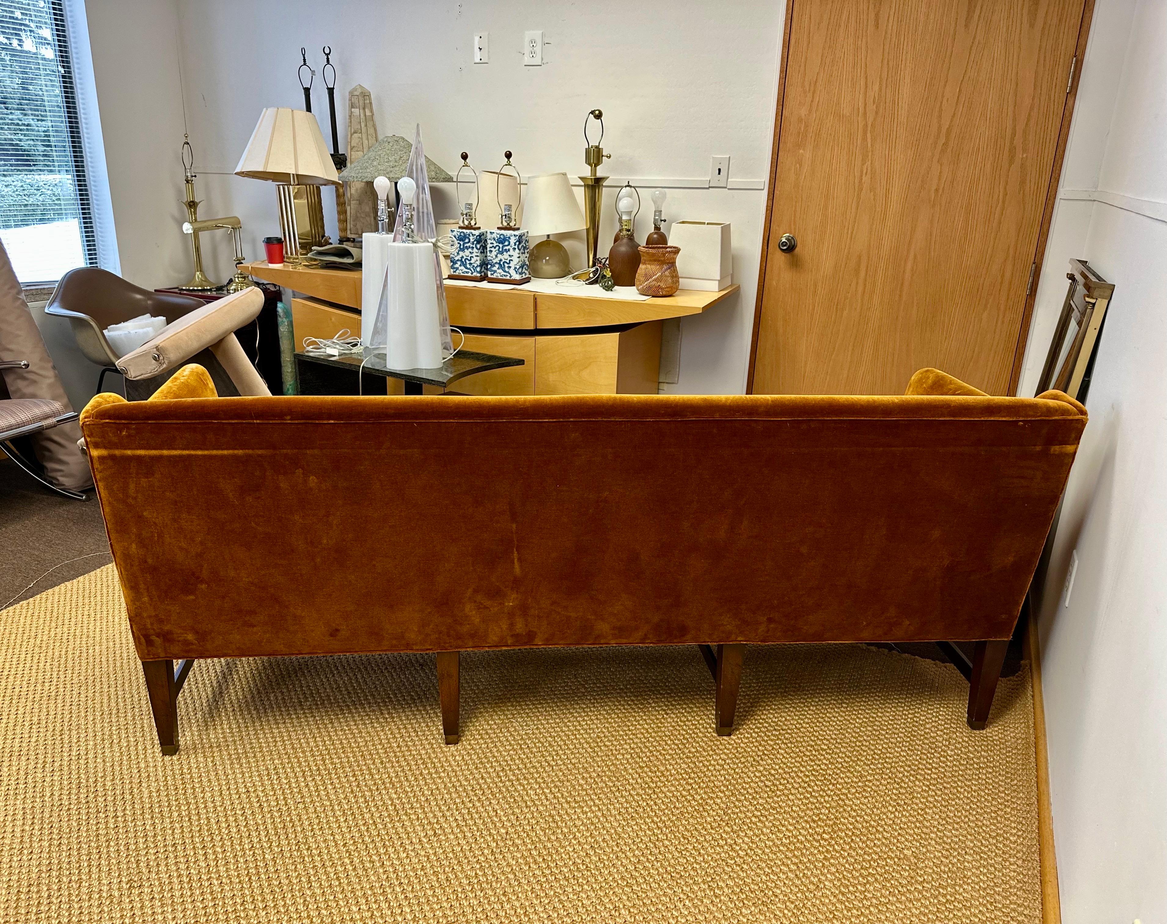 1950s Vintage Federal-Style Patinaed Velvet Upholstery Settee Sofa 6
