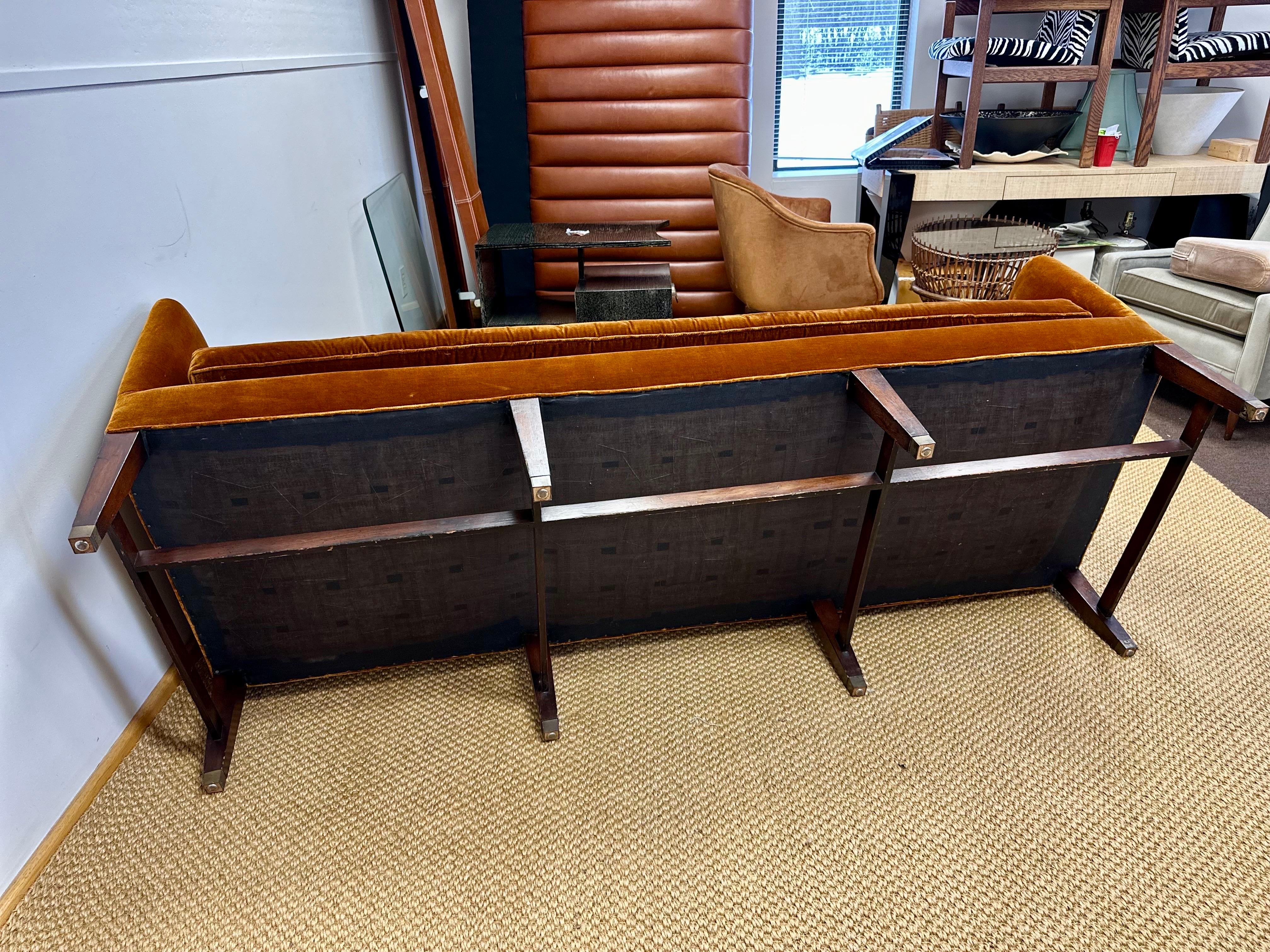 1950s Vintage Federal-Style Patinaed Velvet Upholstery Settee Sofa 7