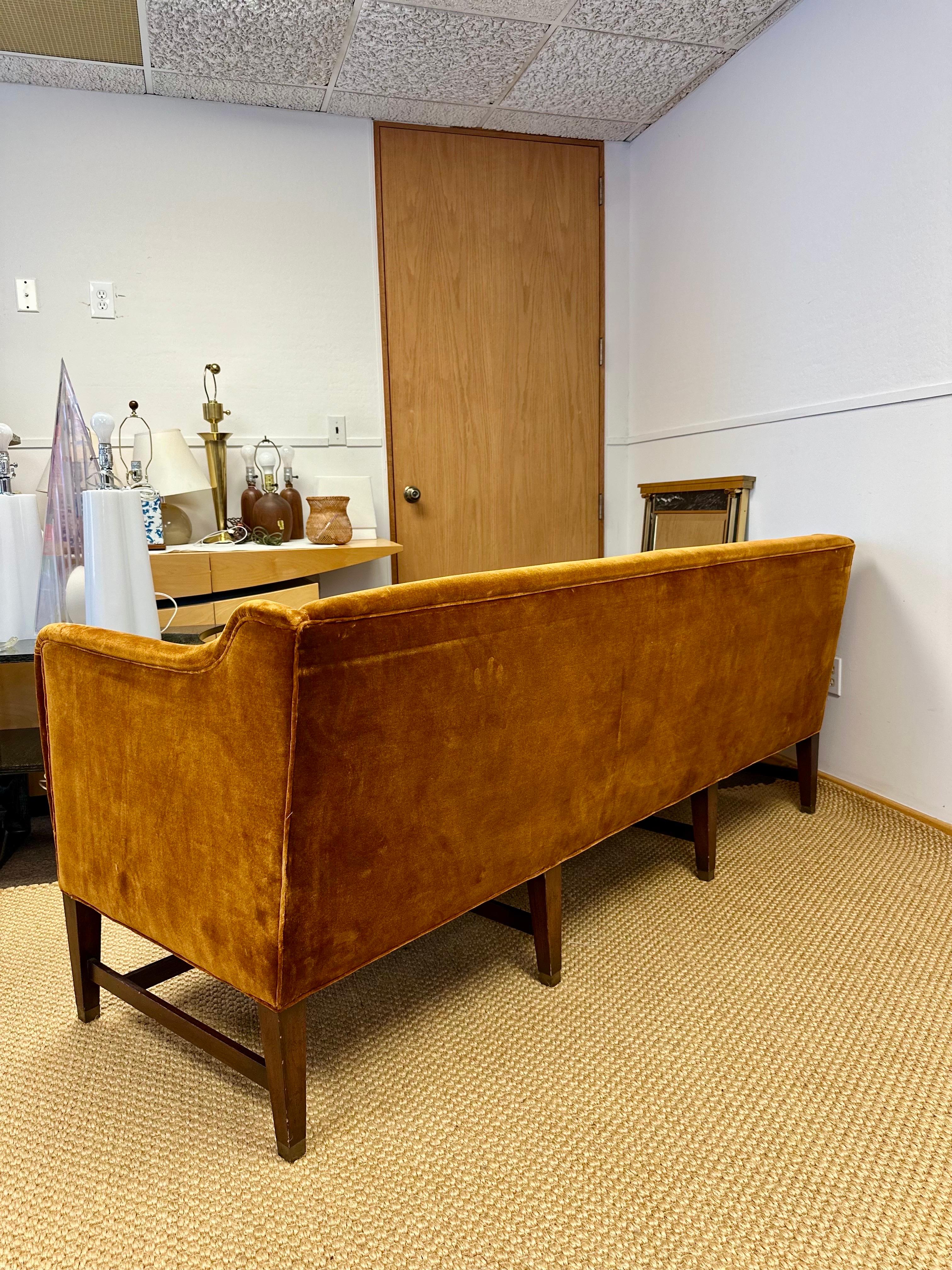 1950s Vintage Federal-Style Patinaed Velvet Upholstery Settee Sofa 9