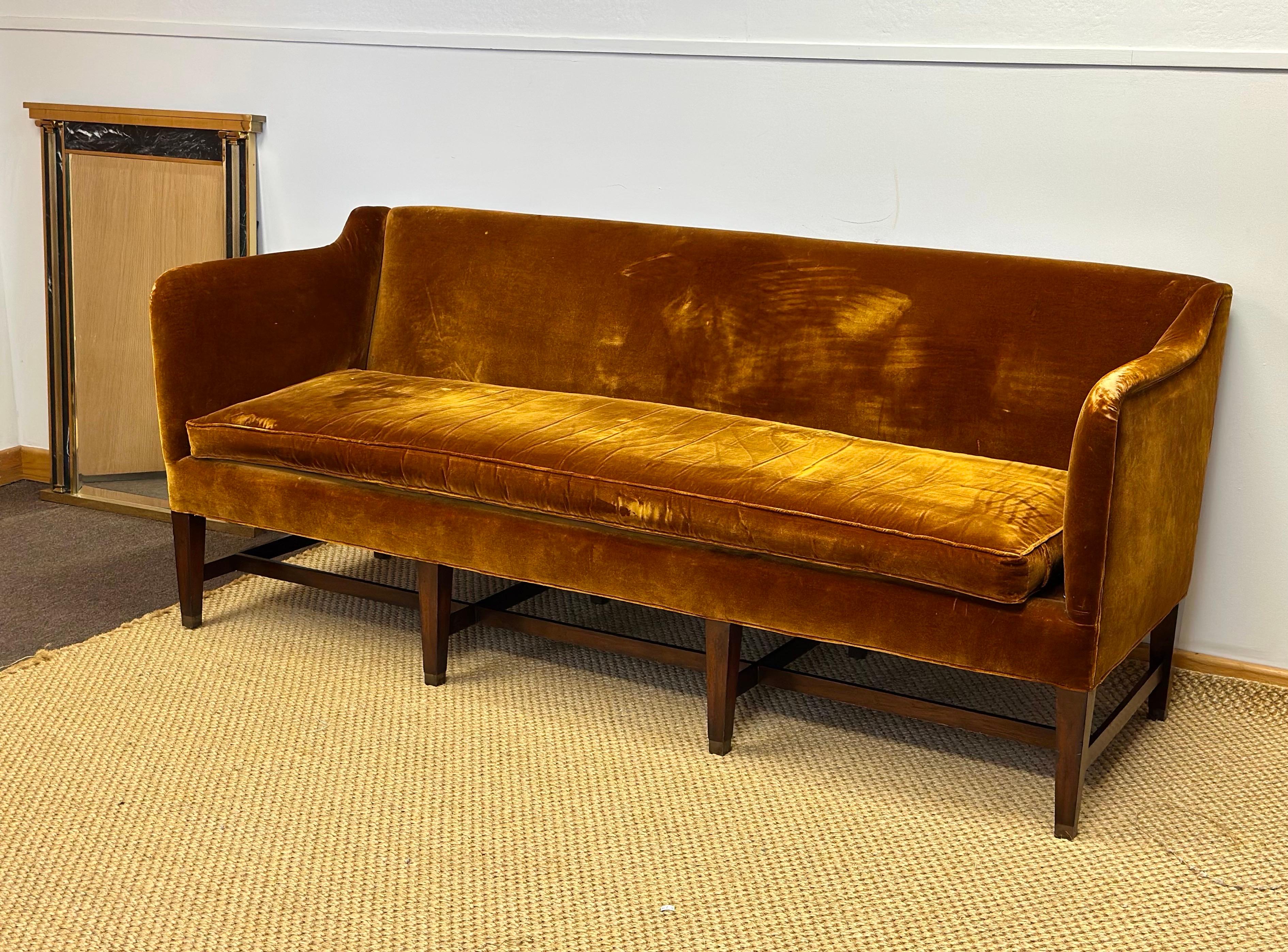 Mid-20th Century 1950s Vintage Federal-Style Patinaed Velvet Upholstery Settee Sofa