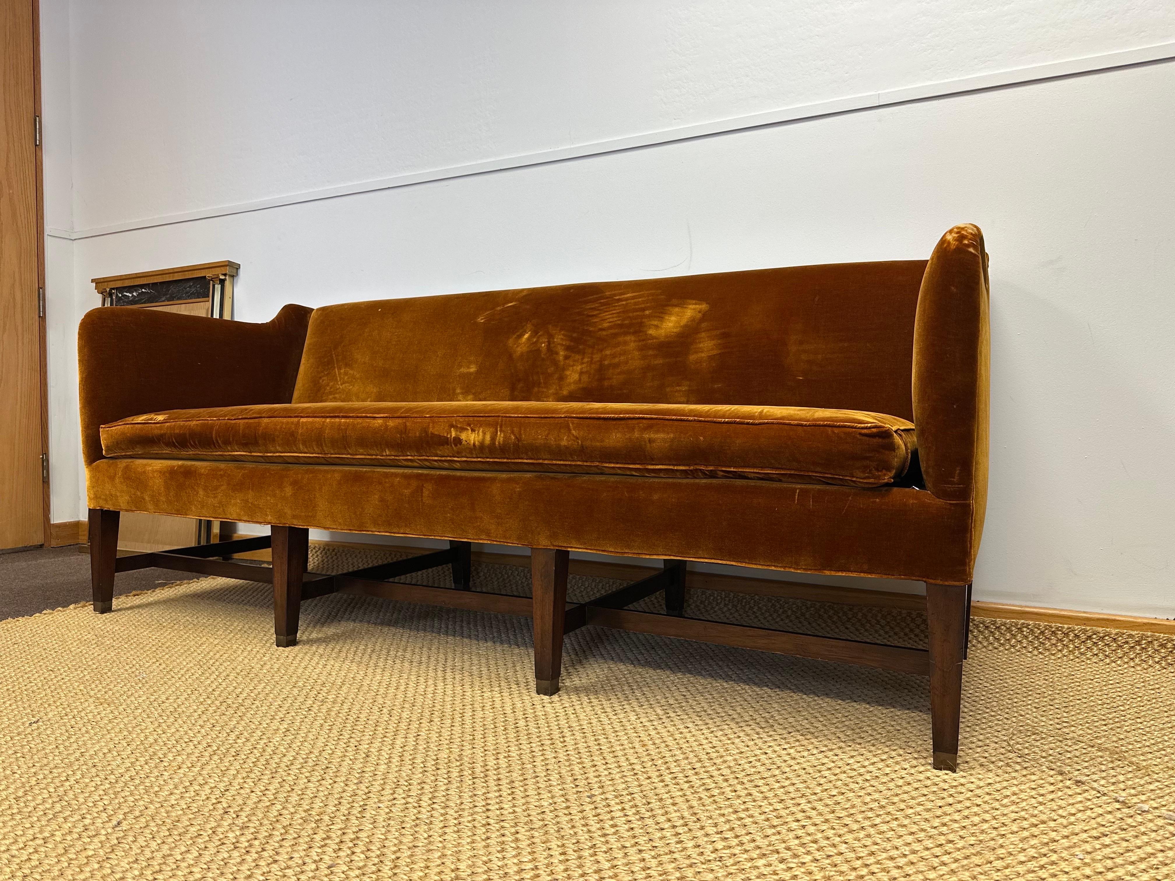 1950s Vintage Federal-Style Patinaed Velvet Upholstery Settee Sofa 1
