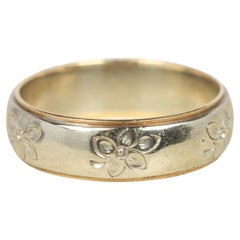 1950s Vintage Floral Two-Tone 6.7mm Wedding Band in 14K White & Yellow Gold