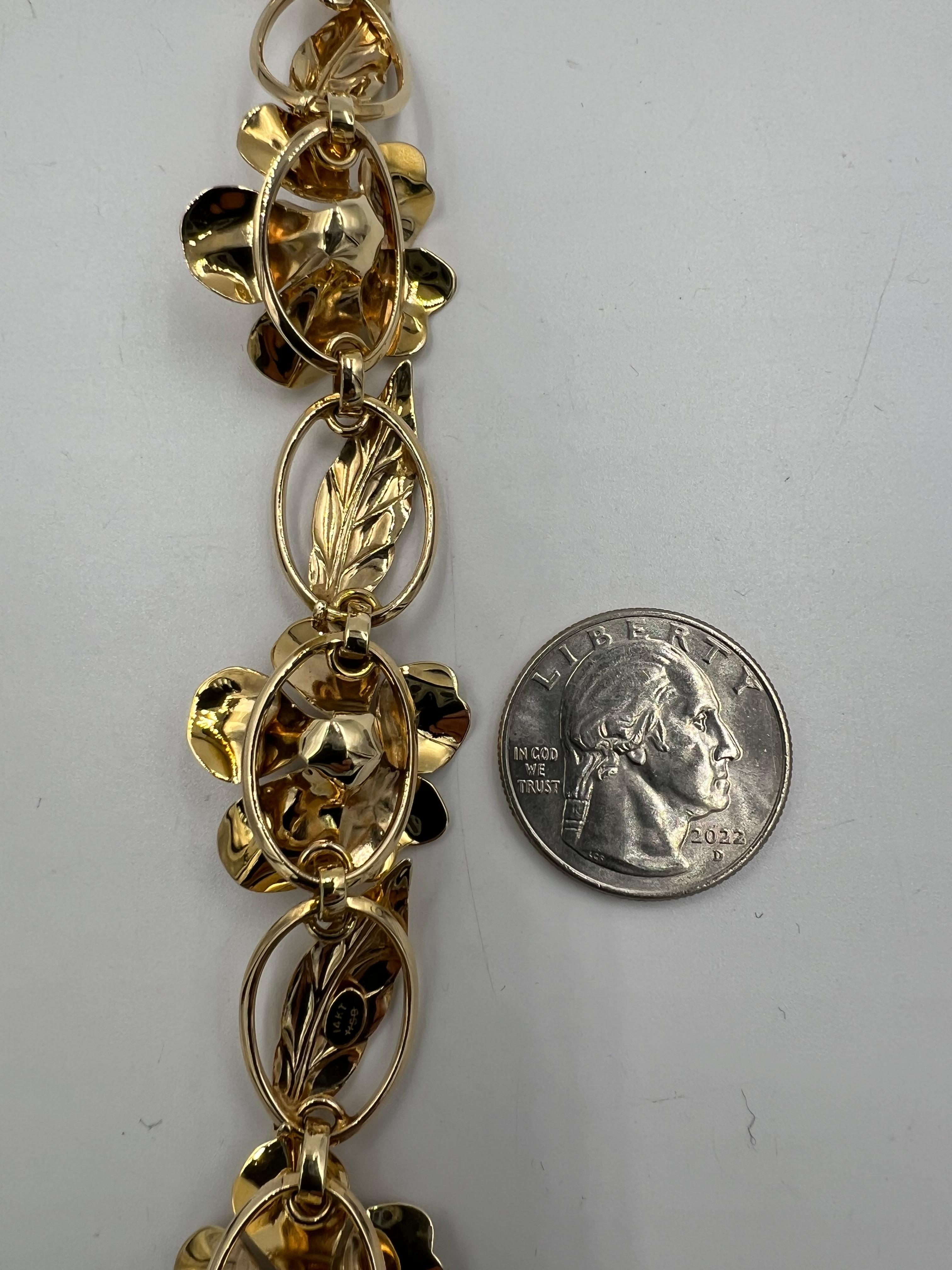 1950er Jahre Vintage Blume und Blatt Gelbgold-Armband im Angebot 10