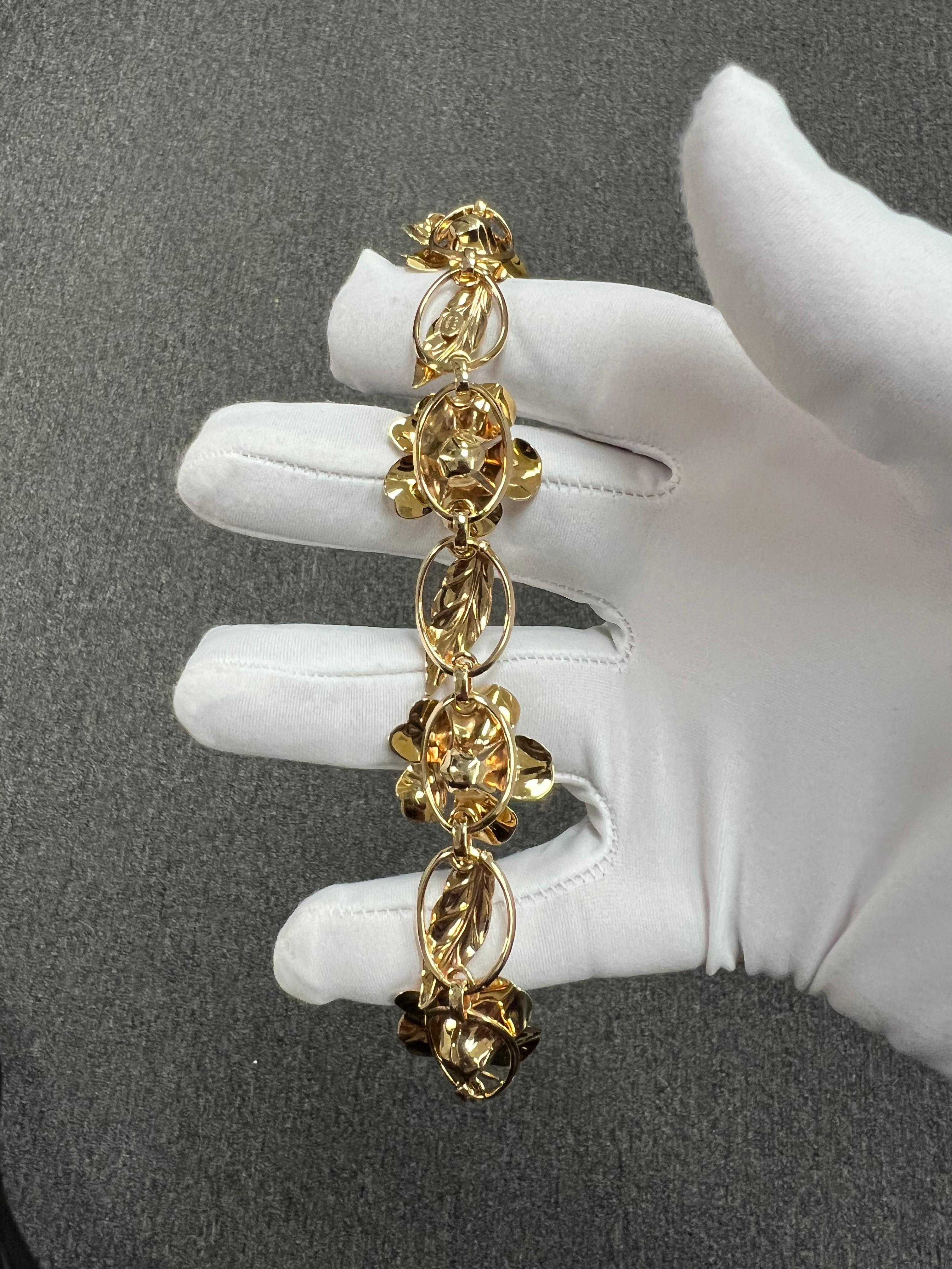 1950er Jahre Vintage Blume und Blatt Gelbgold-Armband im Angebot 2