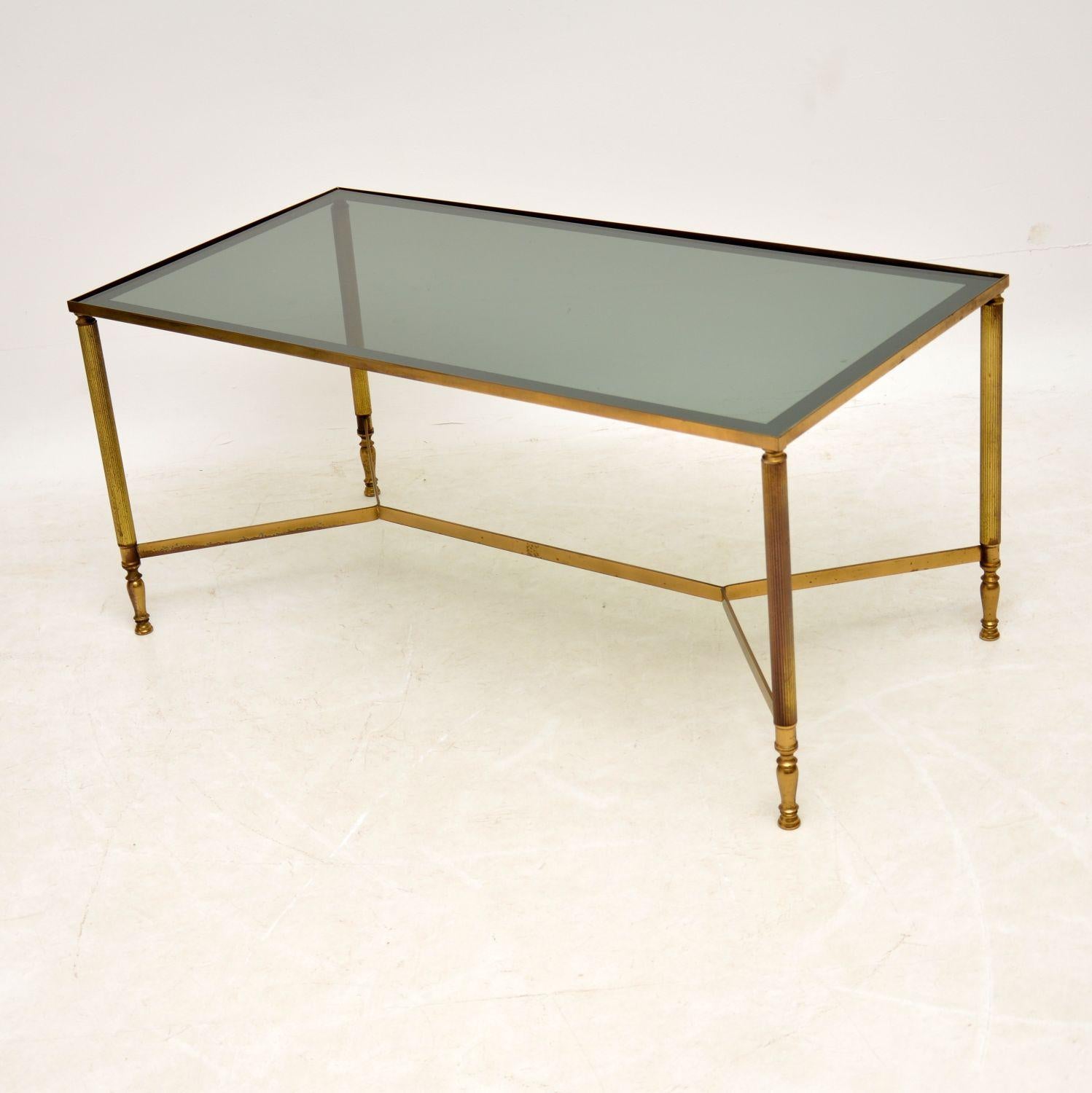 Mid-Century Modern 1950s Vintage French Brass & Glass Coffee Table