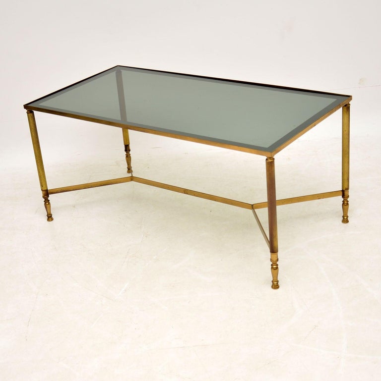 1950s Vintage French Brass and Glass Coffee Table For Sale at 1stDibs