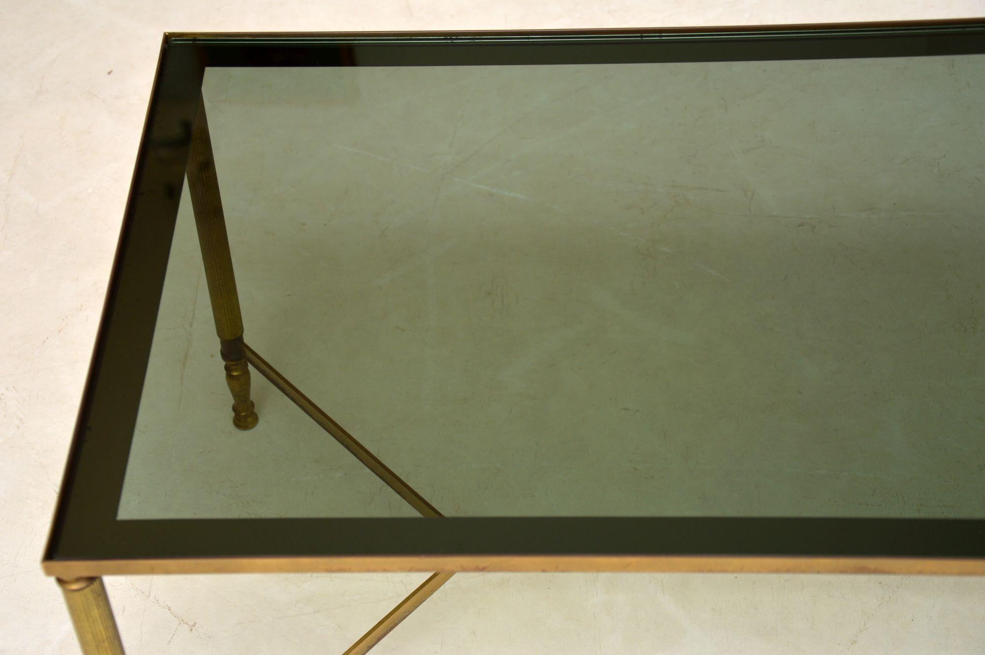 Mid-20th Century 1950s Vintage French Brass & Glass Coffee Table