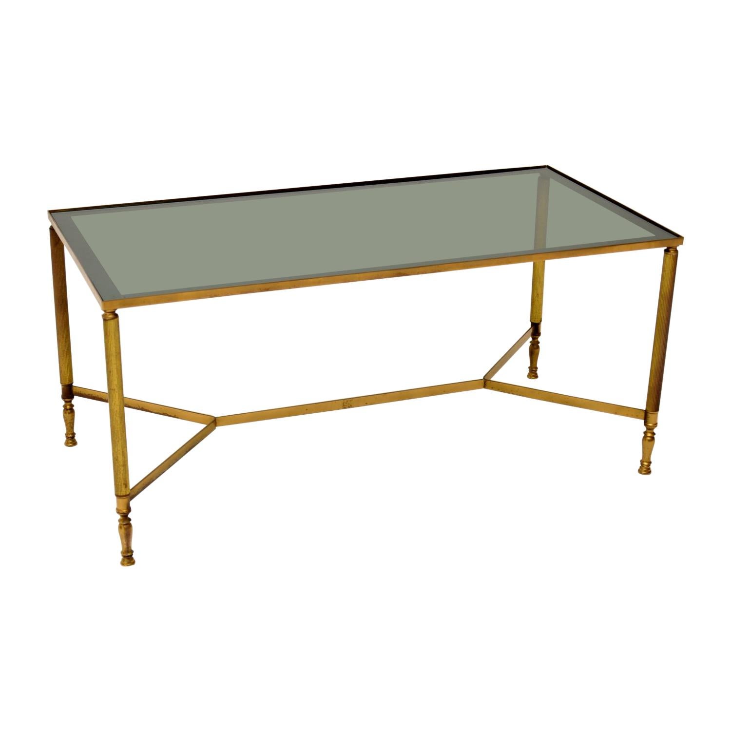 1950s Vintage French Brass & Glass Coffee Table