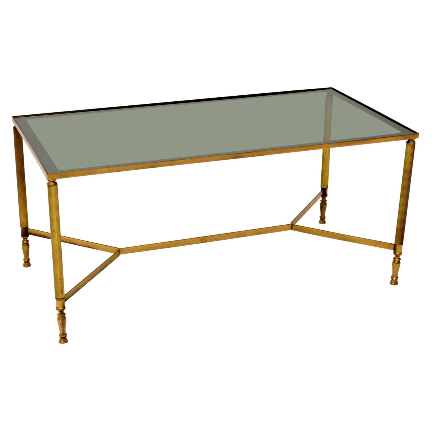 1950s Vintage French Brass & Glass Coffee Table