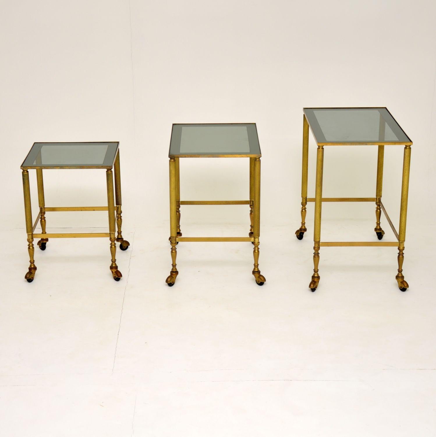 Mid-Century Modern 1950s Vintage French Brass Nest of Tables