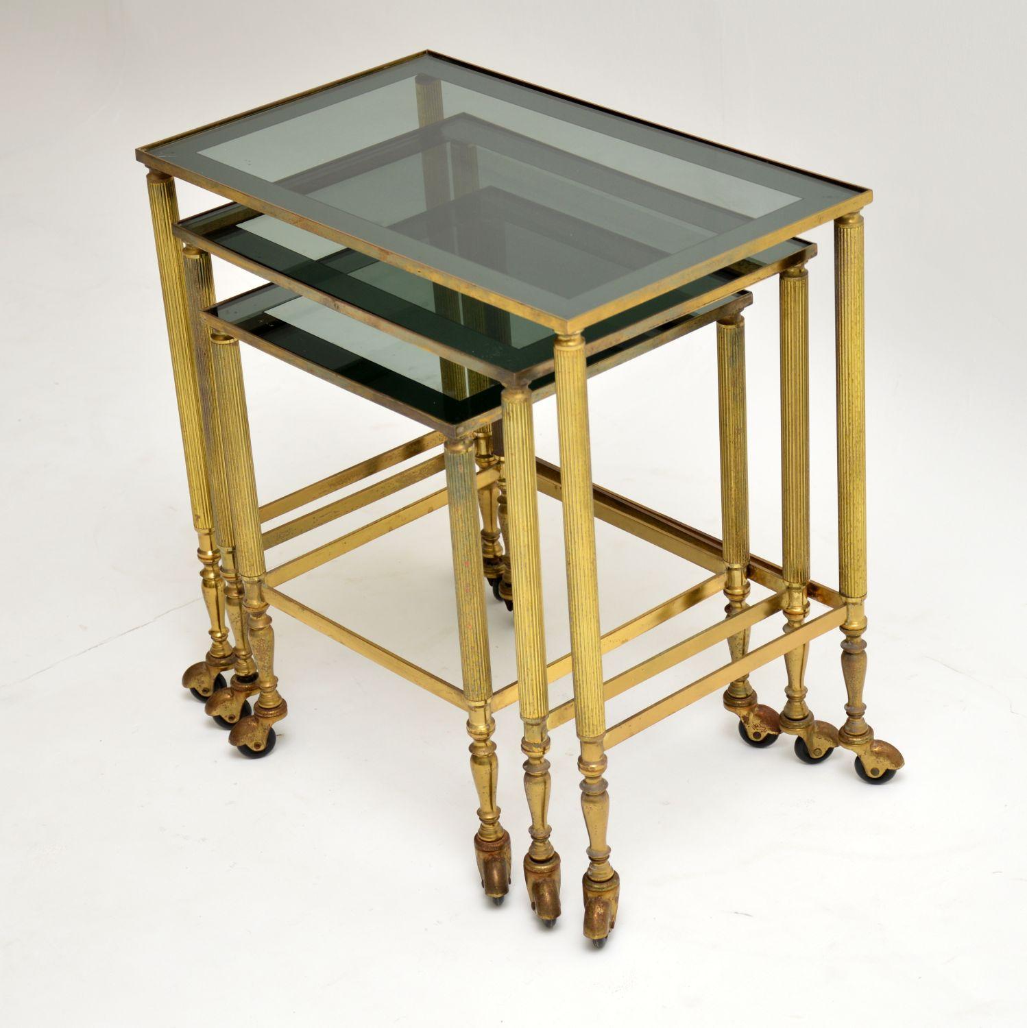 1950s Vintage French Brass Nest of Tables In Good Condition In London, GB