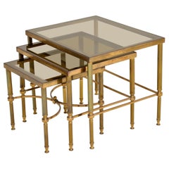 1950s Vintage French Brass Nest of Tables