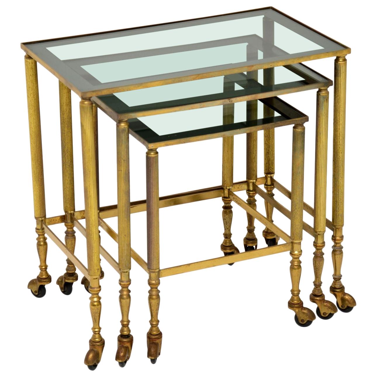 1950s Vintage French Brass Nest of Tables
