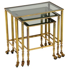 1950s Vintage French Brass Nest of Tables 1950s Used French Brass Nest of Tables