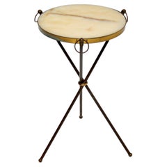 1950's Vintage French Brass & Onyx Side Table