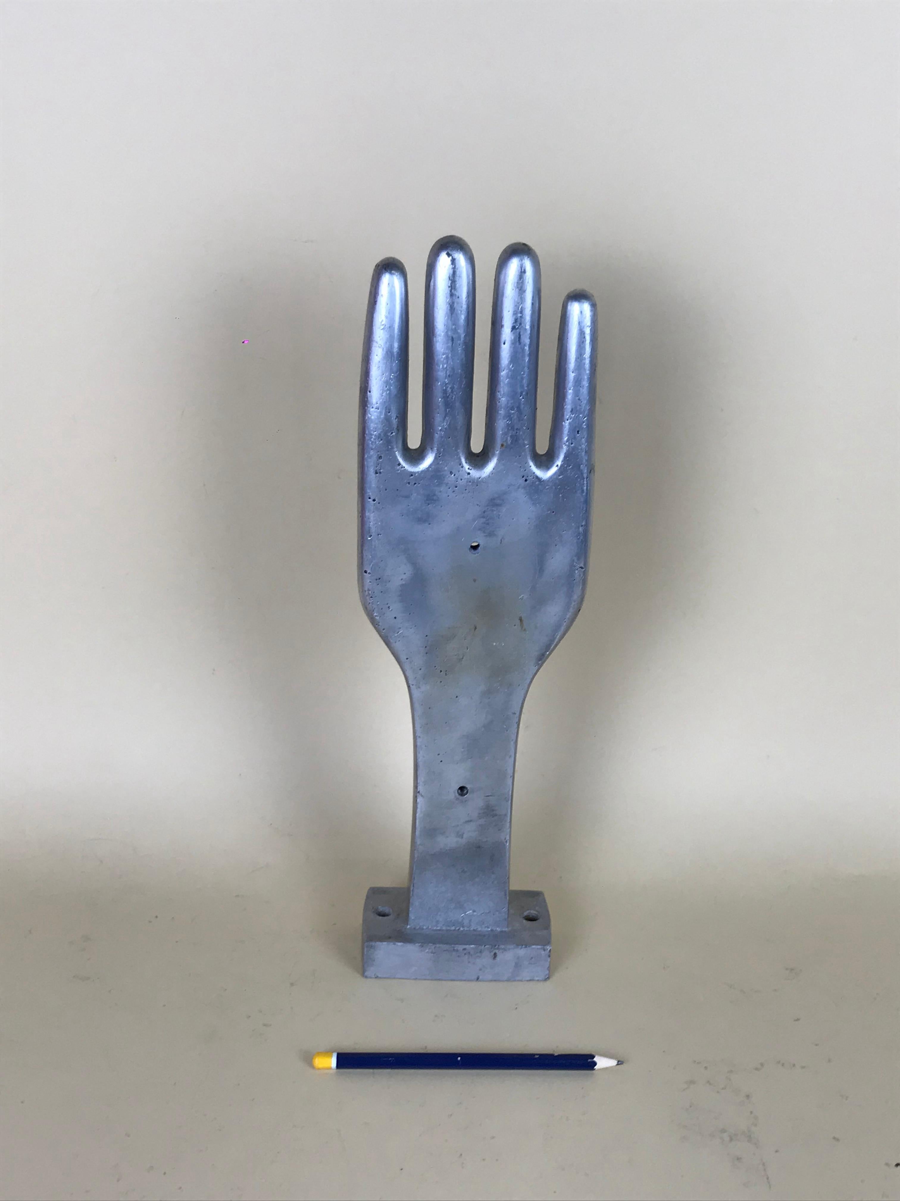 1950s vintage French freestanding aluminum Industrial leather glove mold.
