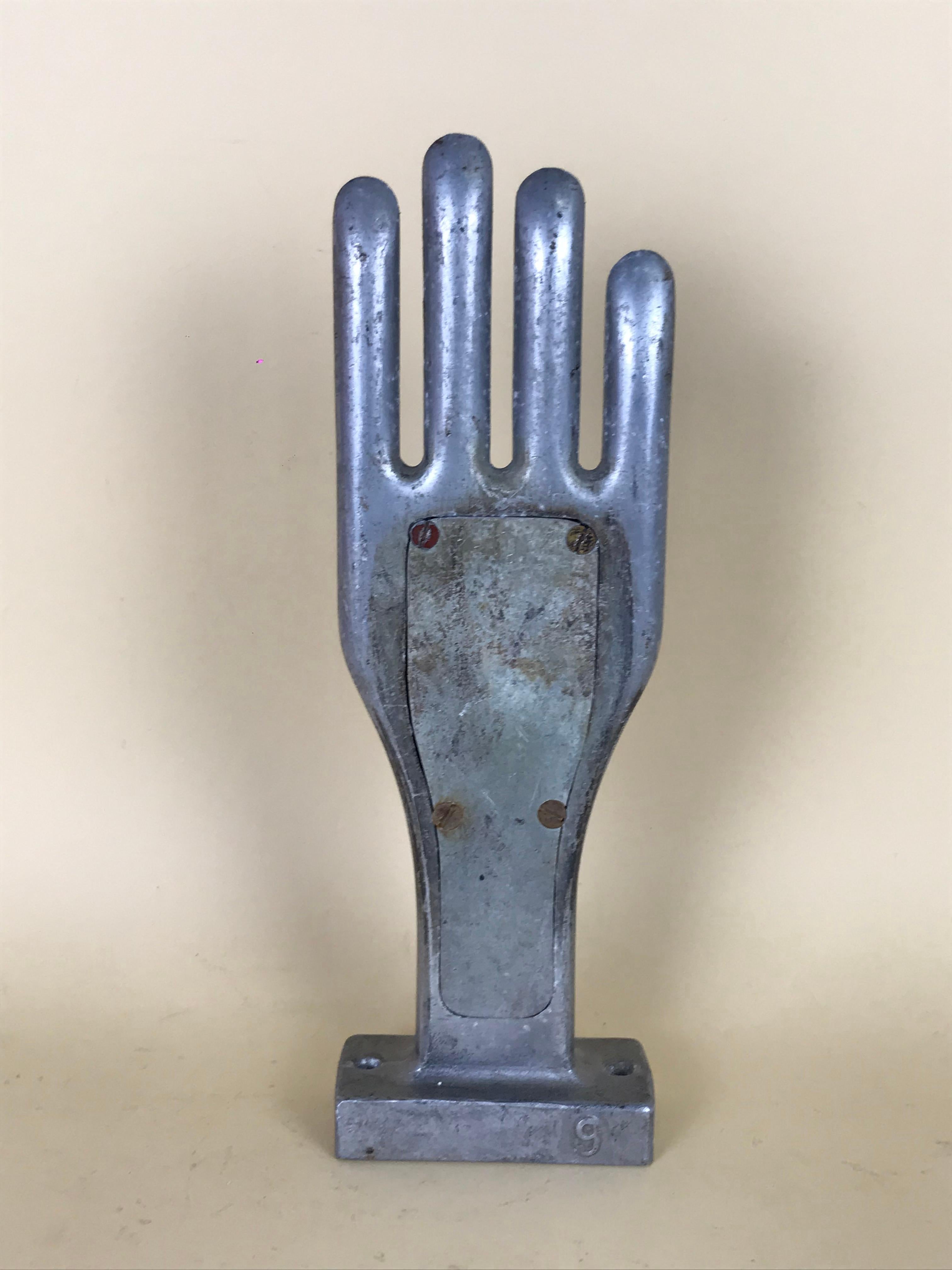 Mid-Century Modern 1950s Vintage French Freestanding Aluminium Industrial Leather Glove Mold