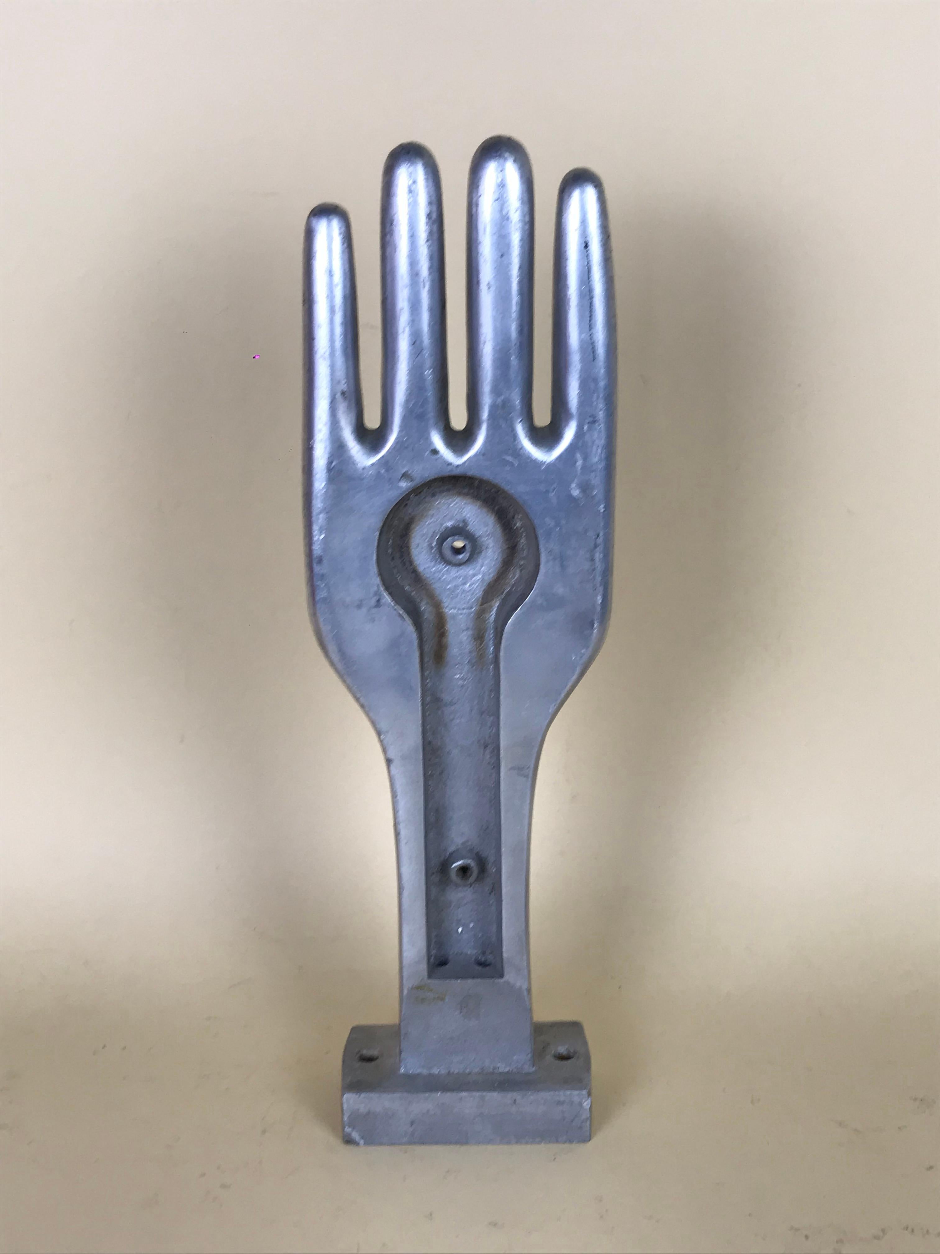 Metal 1950s Vintage French Freestanding Aluminum Industrial Leather Glove Mold For Sale